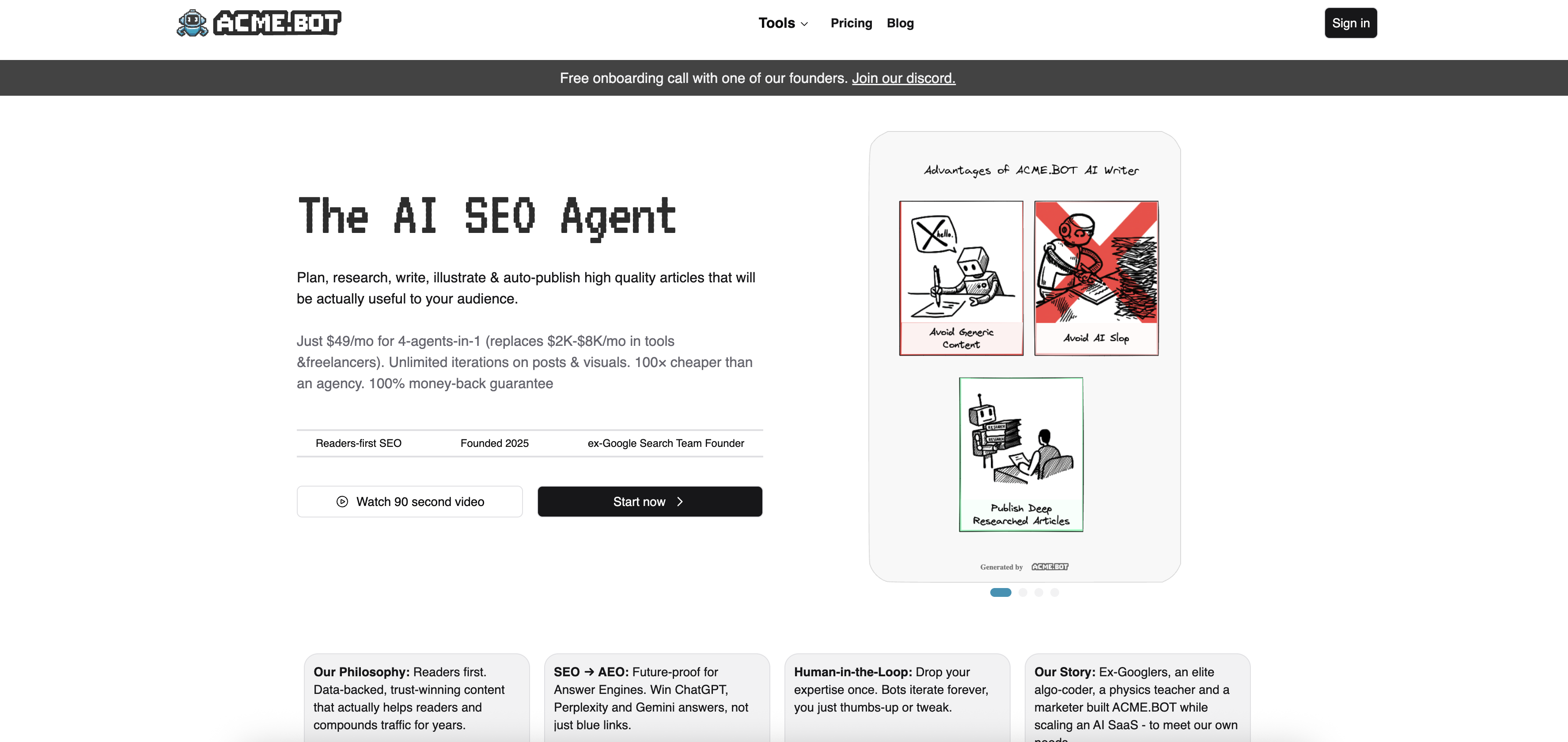 ACME.BOT - AI SEO Writer + AI Diagram Generator - Screenshot showing the interface and features of this AI tool