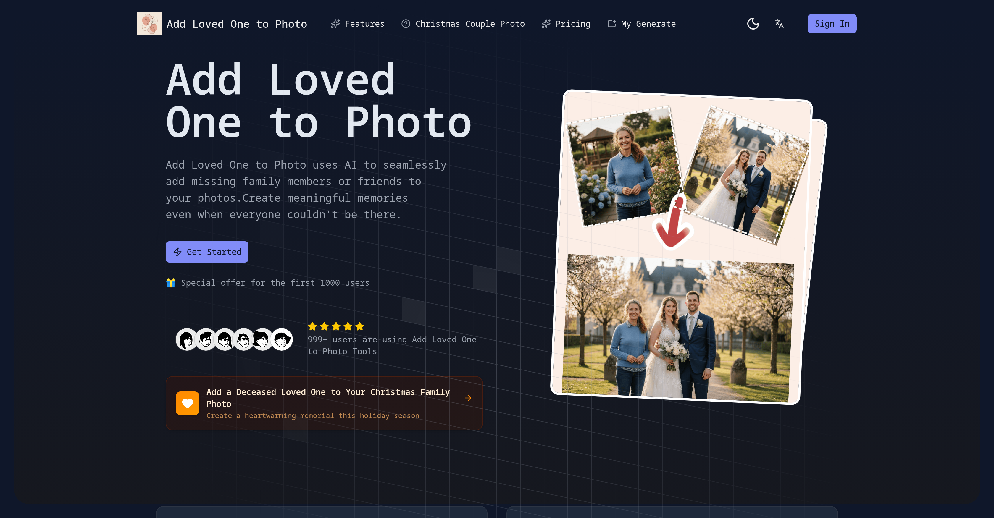 Add Loved One to Photo - Screenshot showing the interface and features of this AI tool