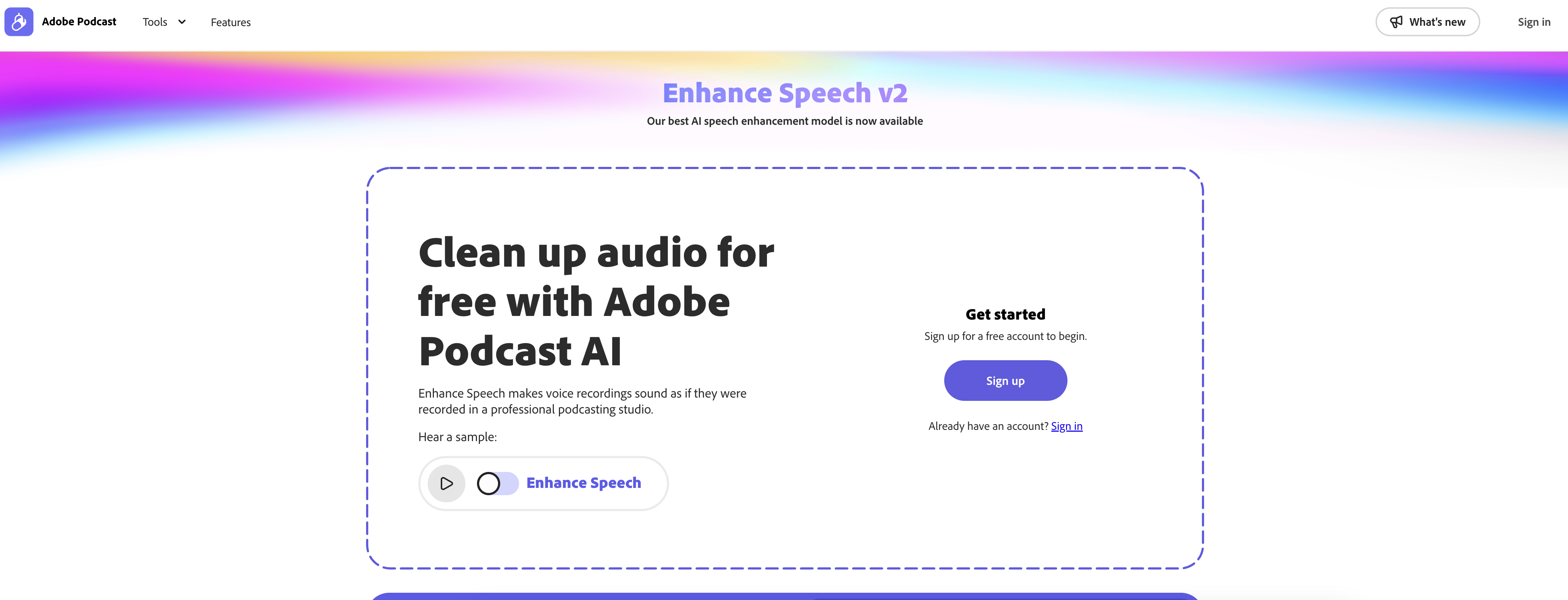 Adobe Audio Enhancer - Screenshot showing the interface and features of this AI tool