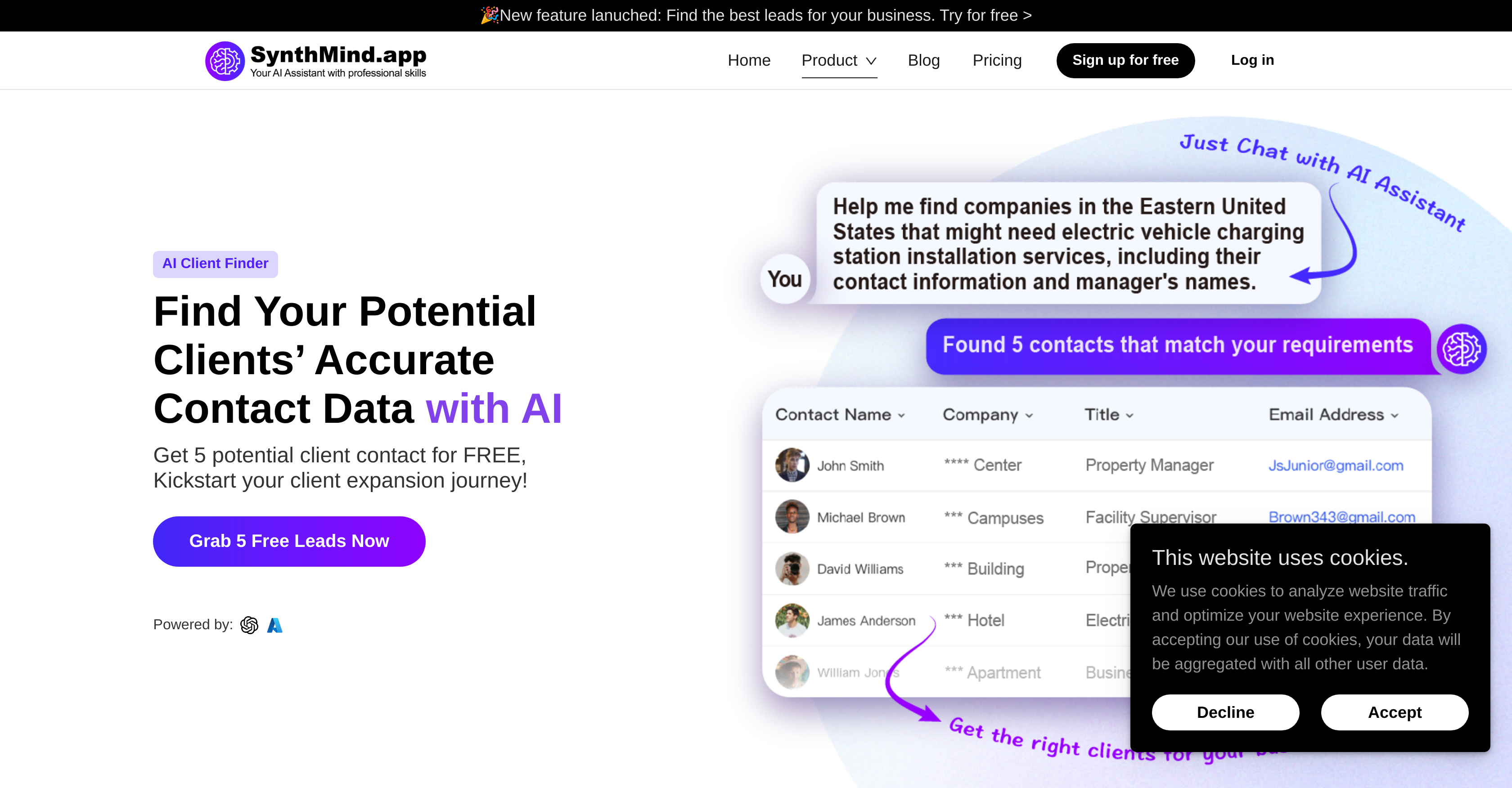 AI Client Finder by SynthMind - Screenshot showing the interface and features of this AI tool
