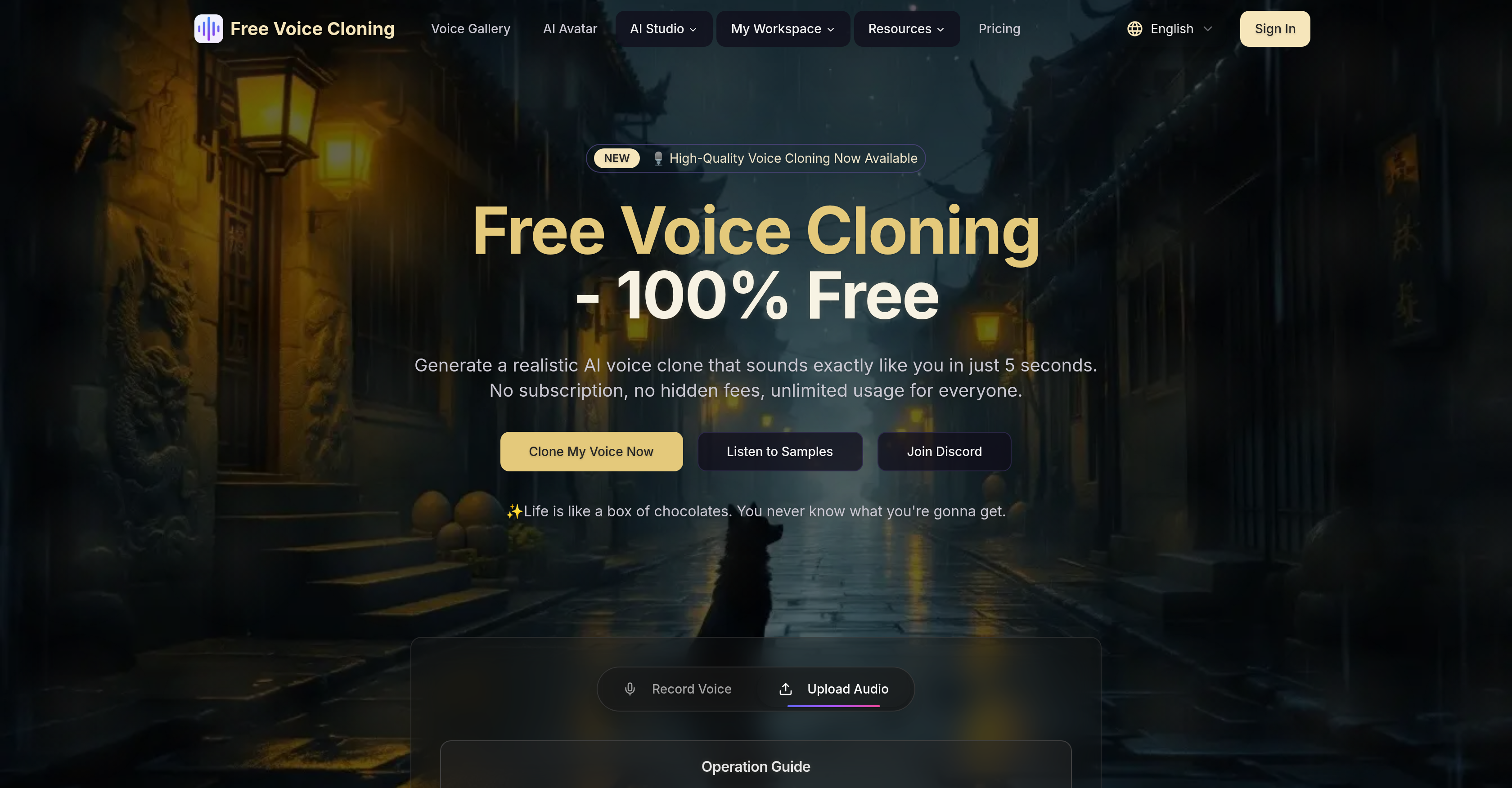 AI Clone Voice Free.com - Screenshot showing the interface and features of this AI tool