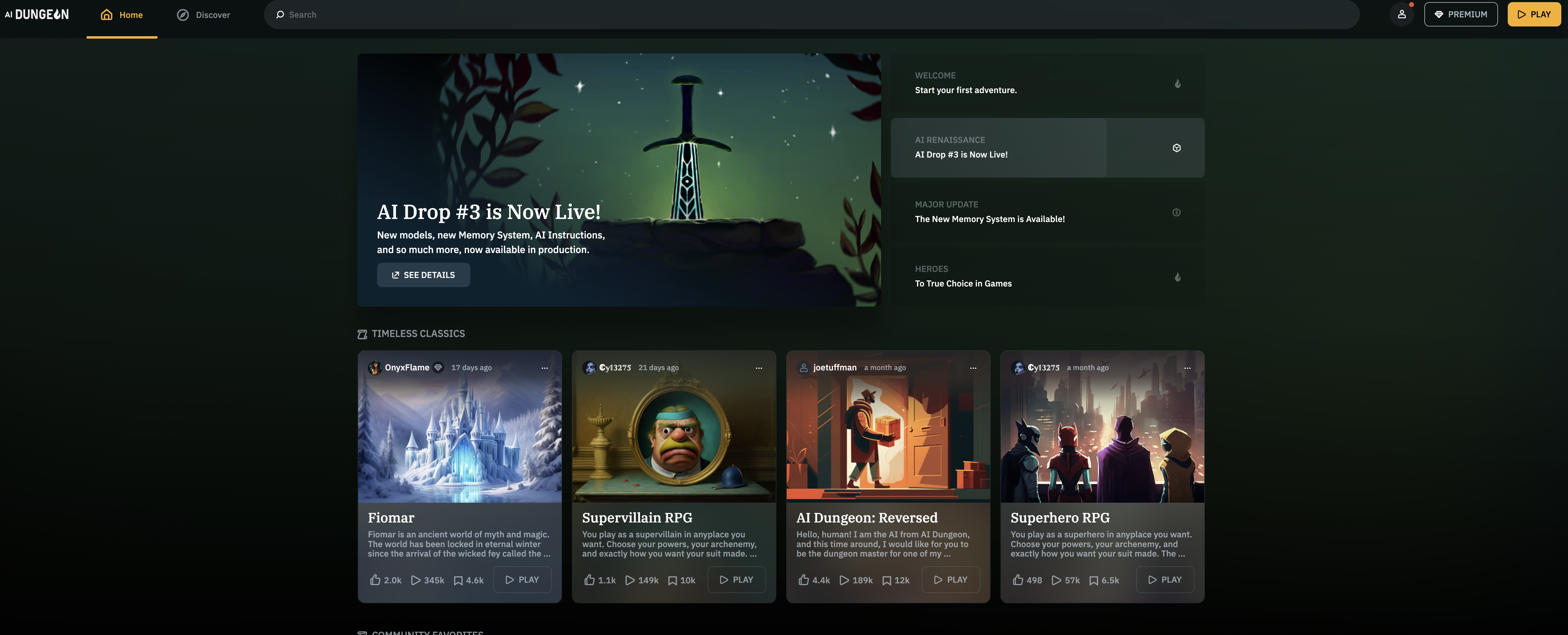 AI Dungeon - Screenshot showing the interface and features of this AI tool