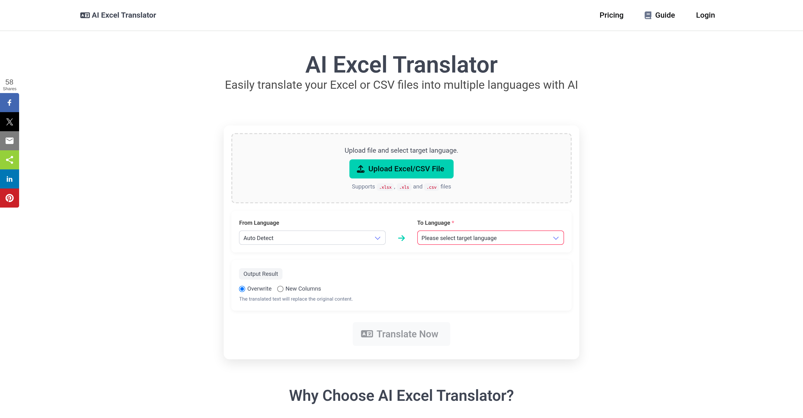 AI Excel Translator - Screenshot showing the interface and features of this AI tool