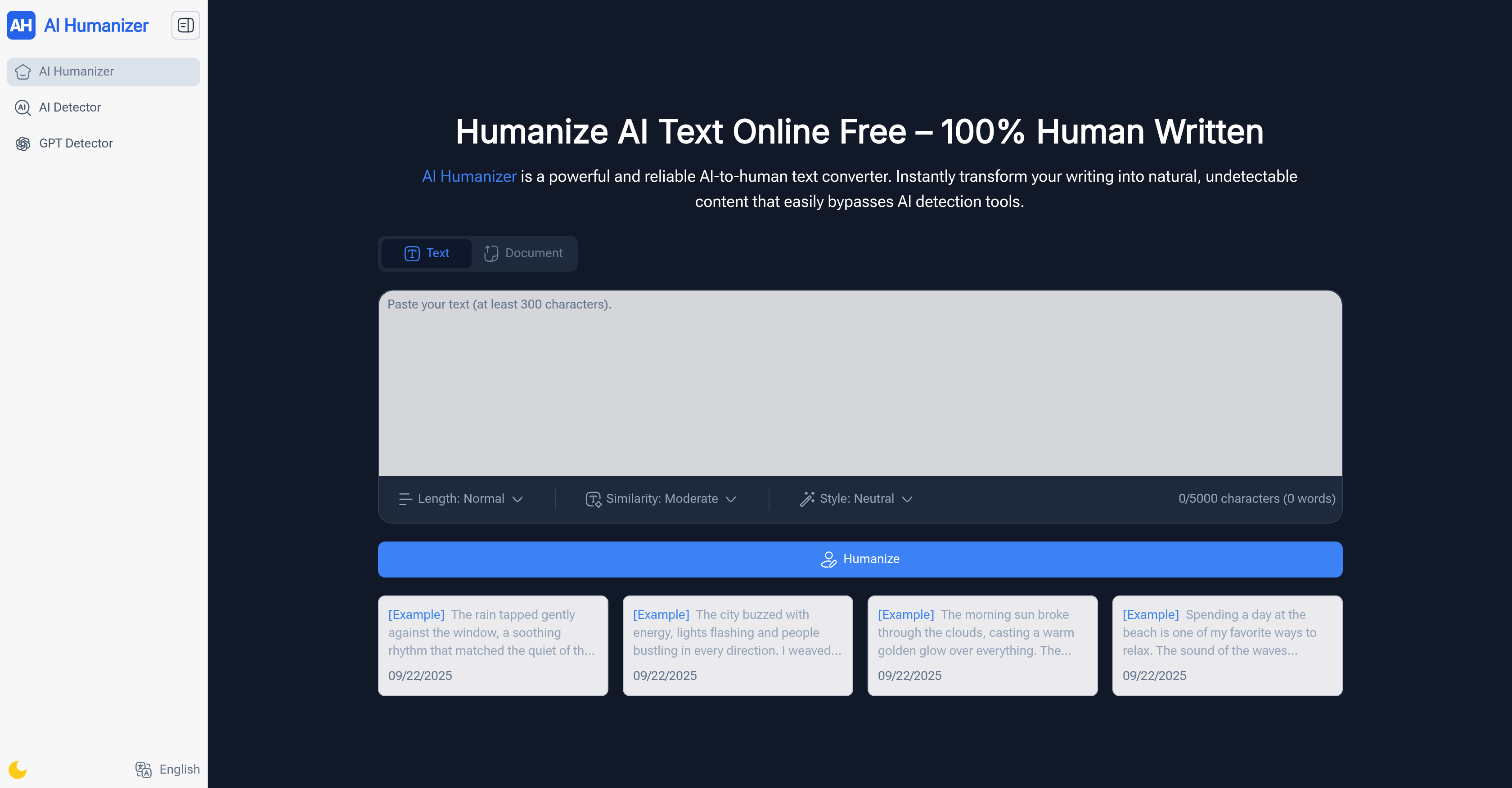 AI Humanizer.work - Screenshot showing the interface and features of this AI tool