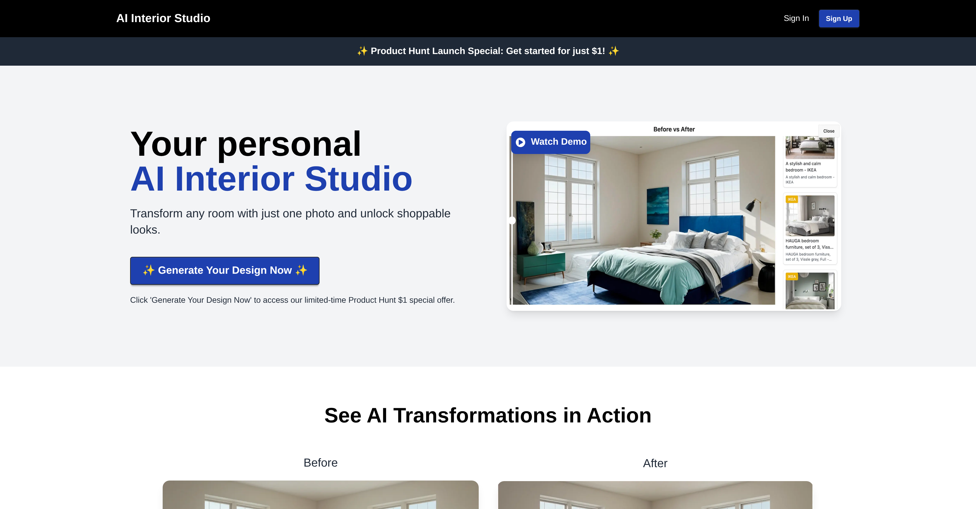 AI Interior Studio - Screenshot showing the interface and features of this AI tool