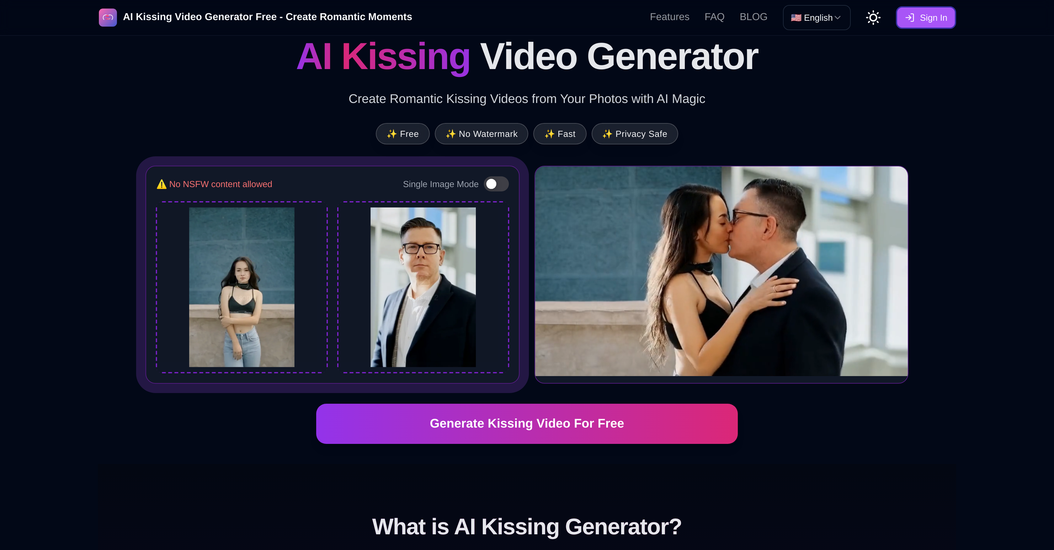 AI Kissing Video Generator - Screenshot showing the interface and features of this AI tool