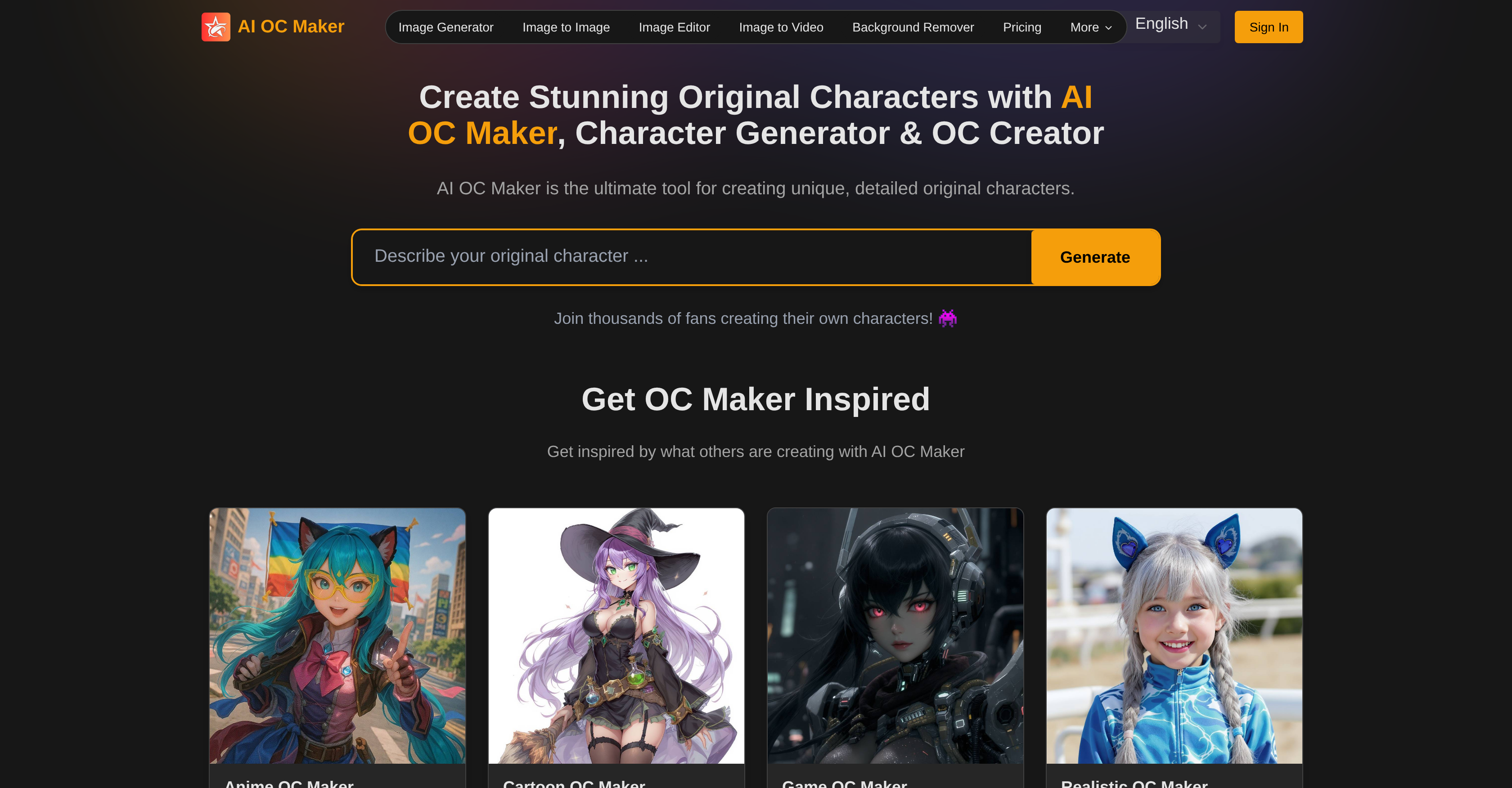 AI OC Maker - Screenshot showing the interface and features of this AI tool