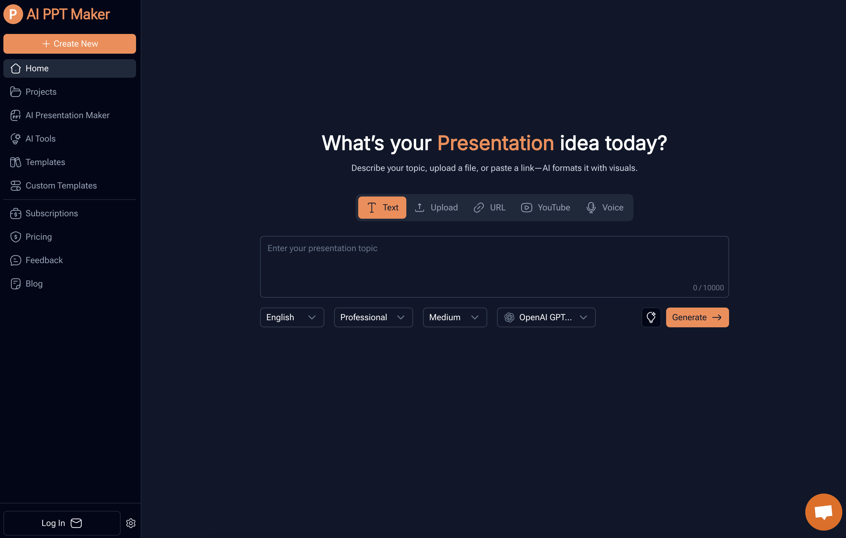 AI PPT Maker - Screenshot showing the interface and features of this AI tool