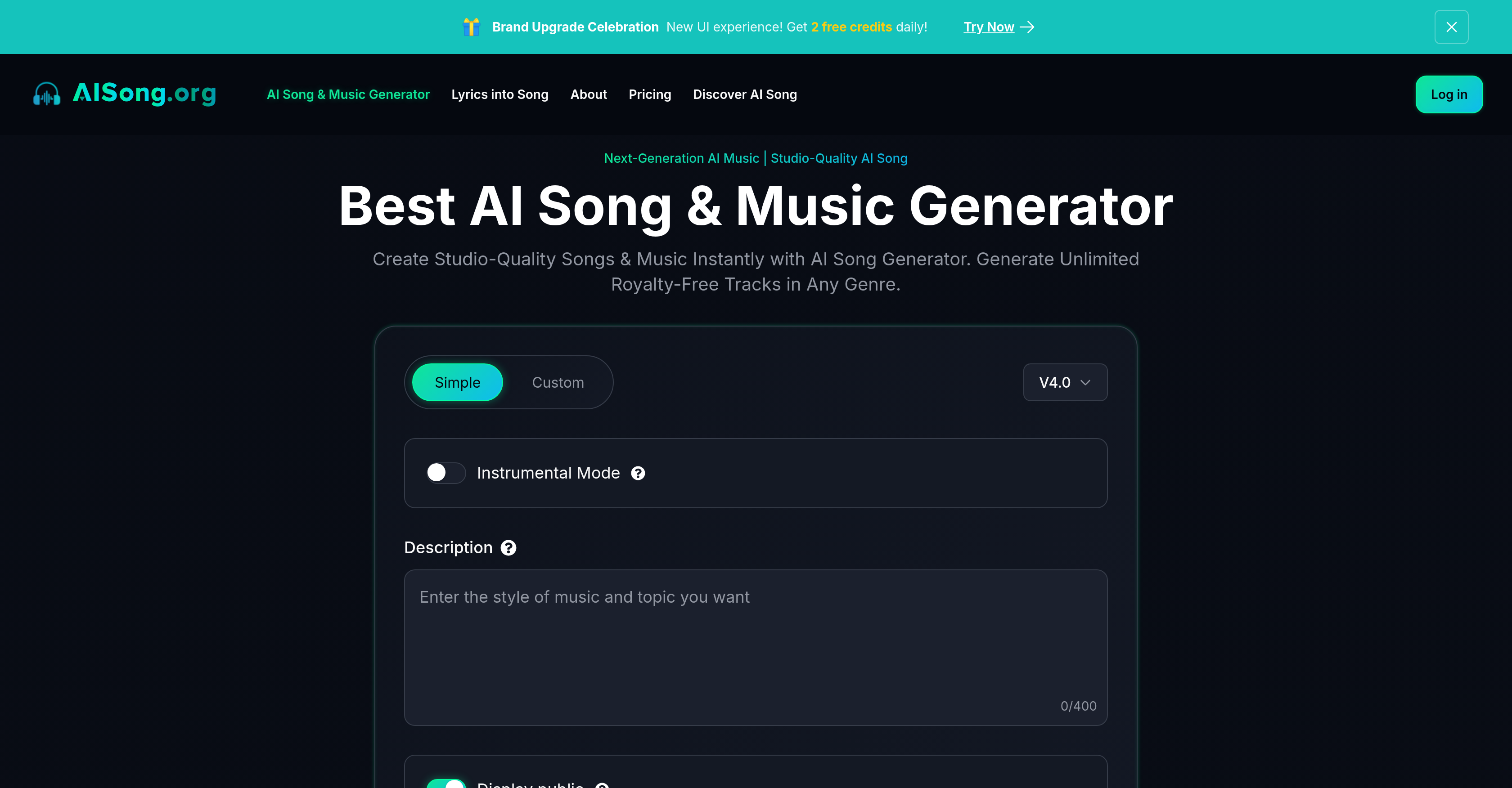 AI Song.org - Screenshot showing the interface and features of this AI tool