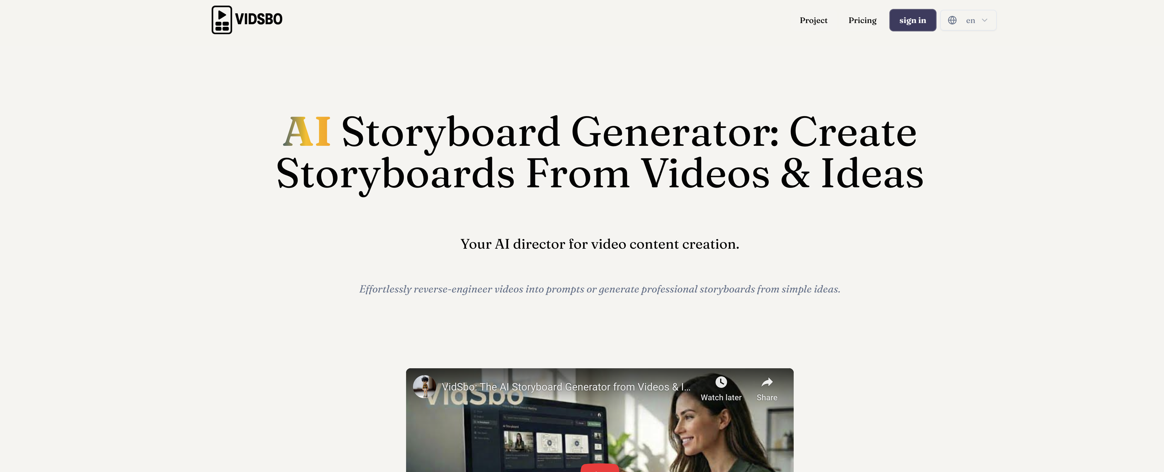 VidSbo - AI Storyboard Generator - Screenshot showing the interface and features of this AI tool
