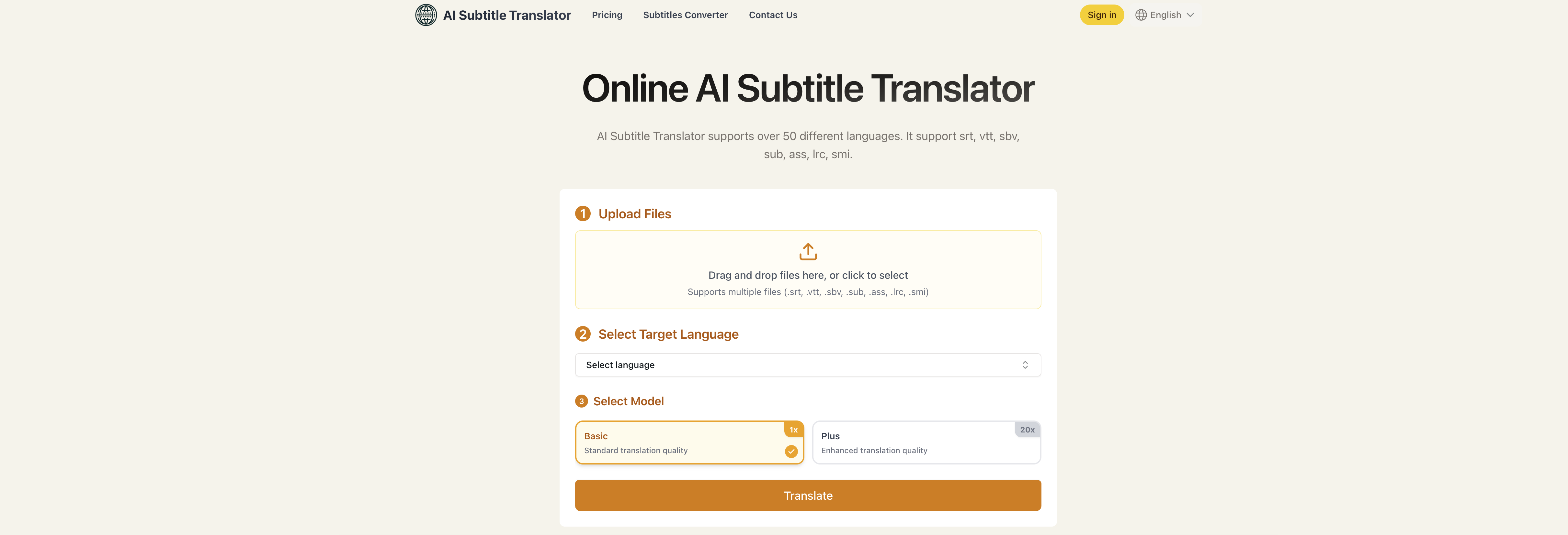 AI Subtitle Translator - Screenshot showing the interface and features of this AI tool