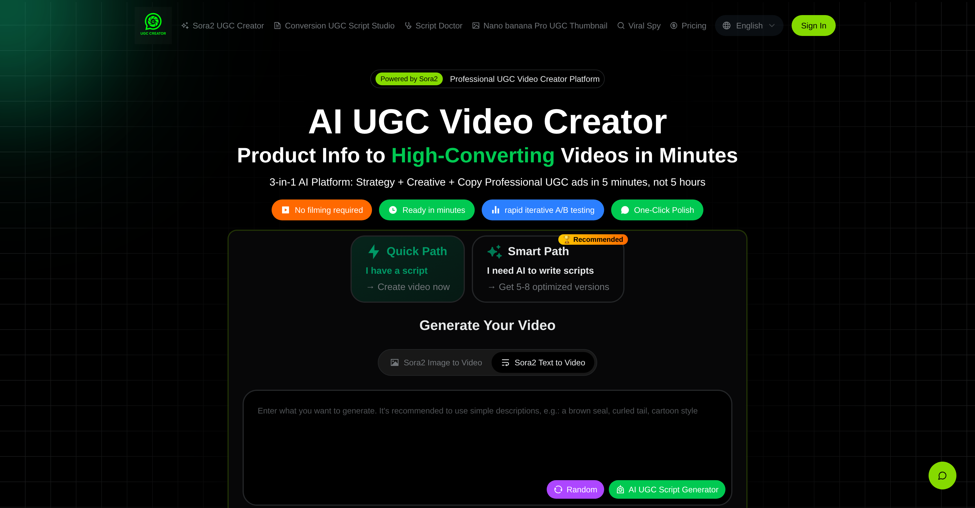AI UGC Creator - Screenshot showing the interface and features of this AI tool