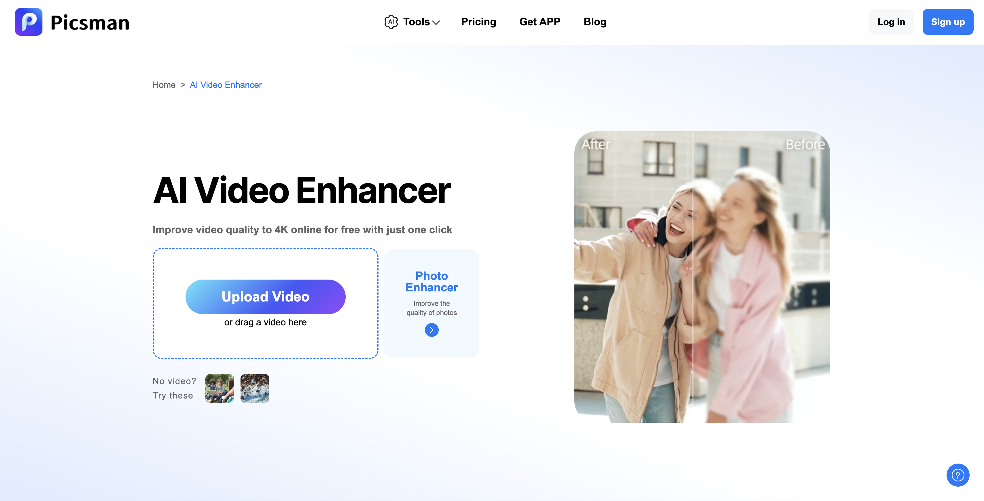 AI Video Enhancer | Picsman AI - Screenshot showing the interface and features of this AI tool