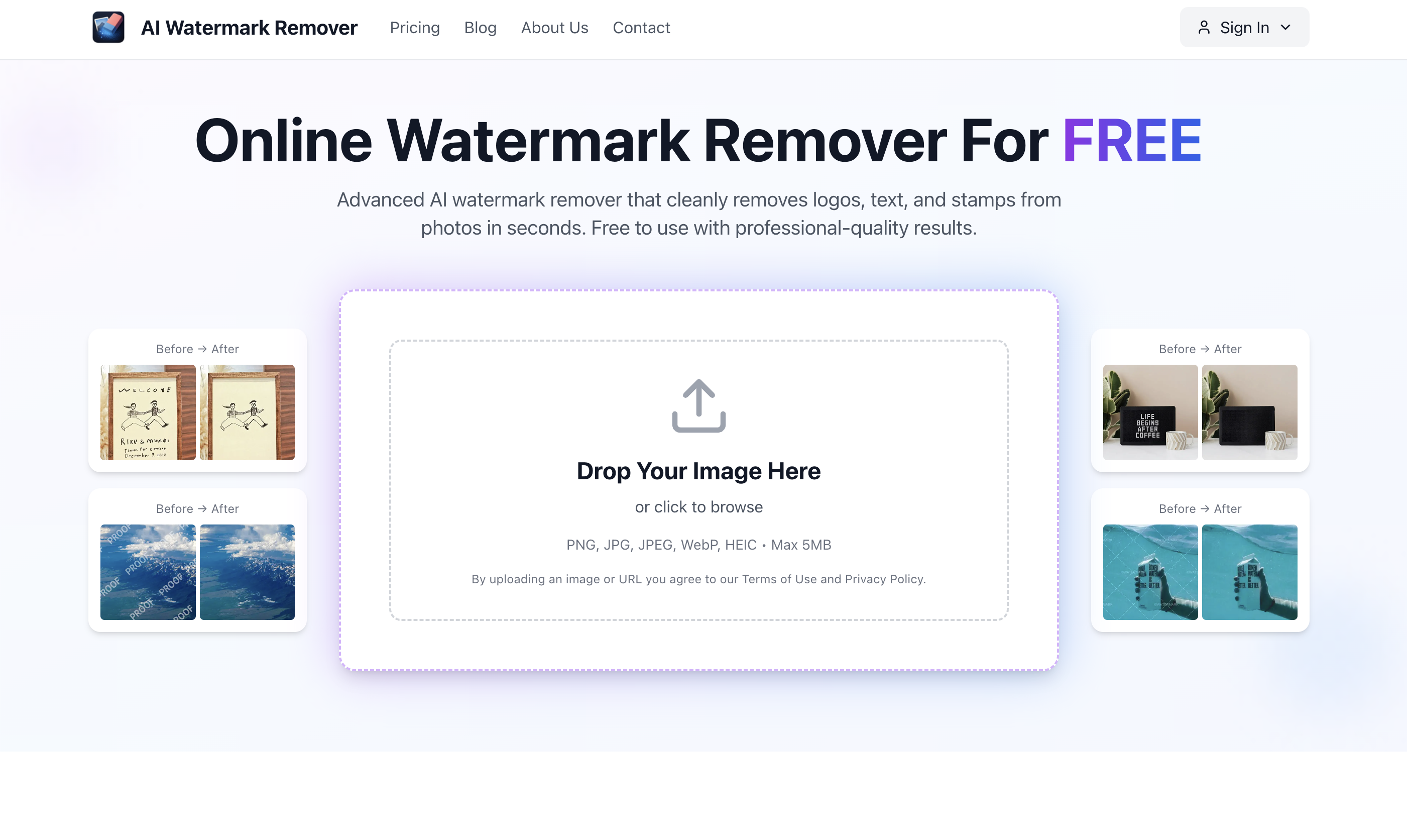 AI Watermark Remover - Screenshot showing the interface and features of this AI tool