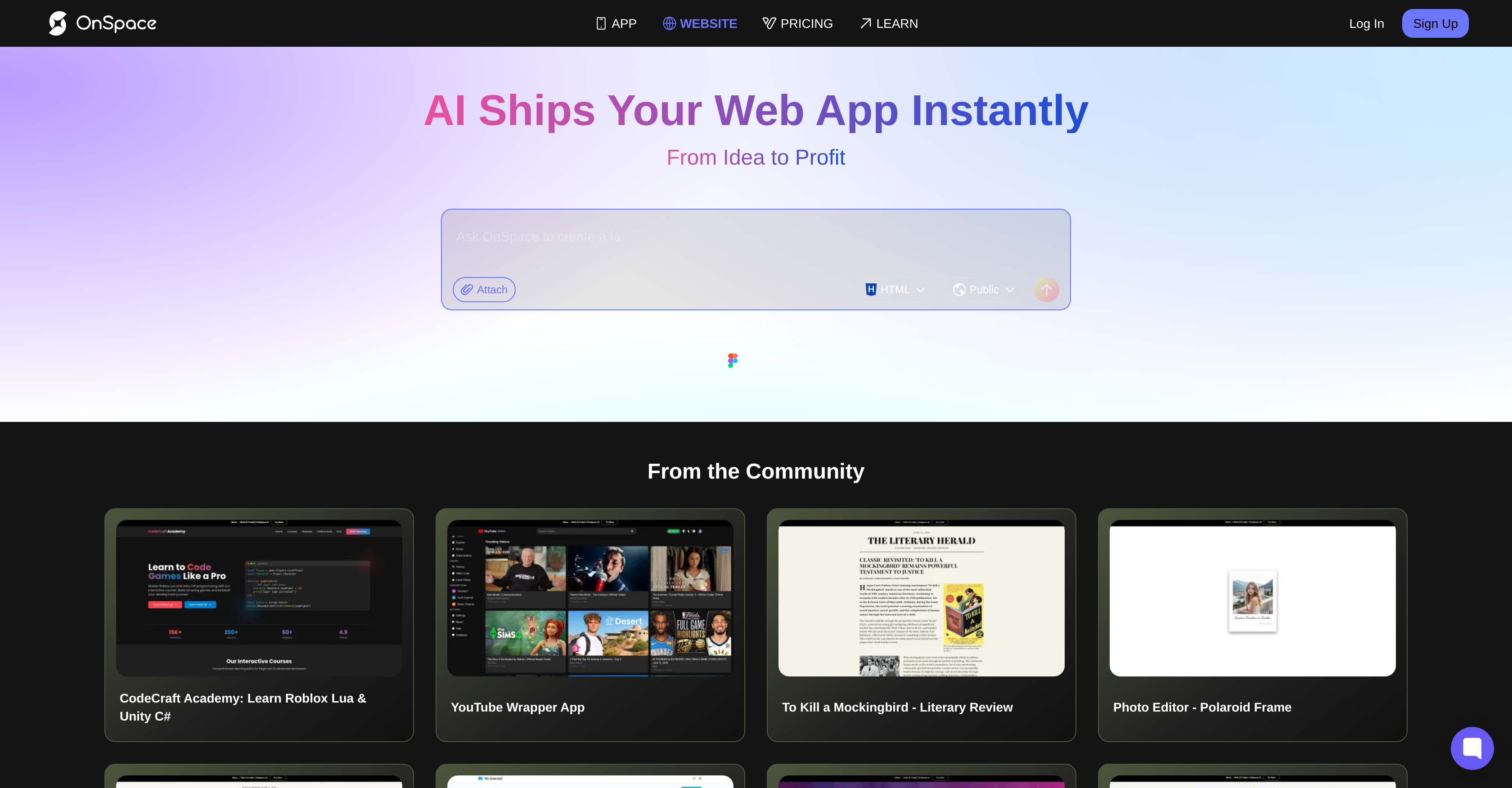 OnSpace.AI - AI Web App Builder - Screenshot showing the interface and features of this AI tool