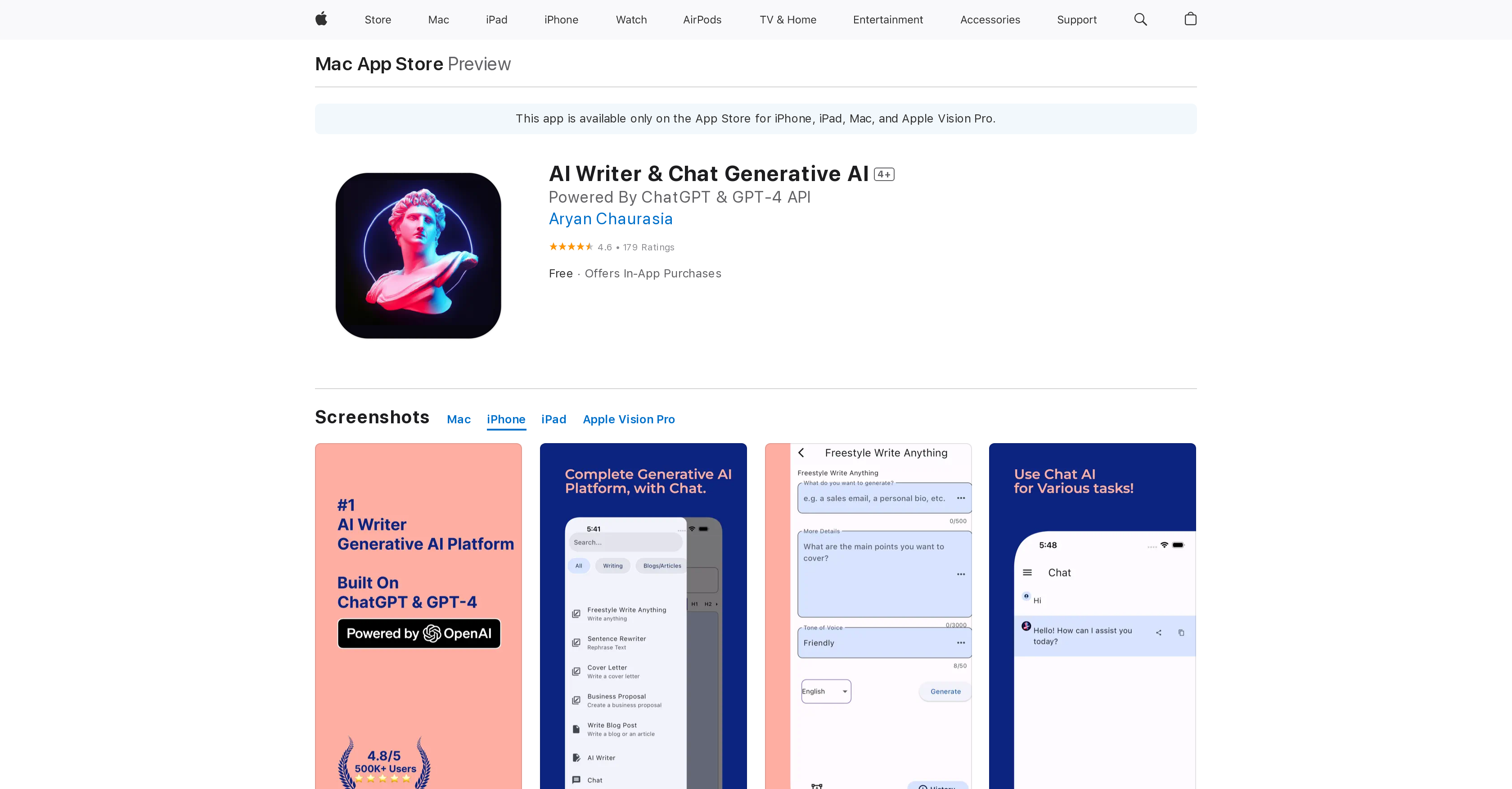 AI Writer & Chat - Screenshot showing the interface and features of this AI tool