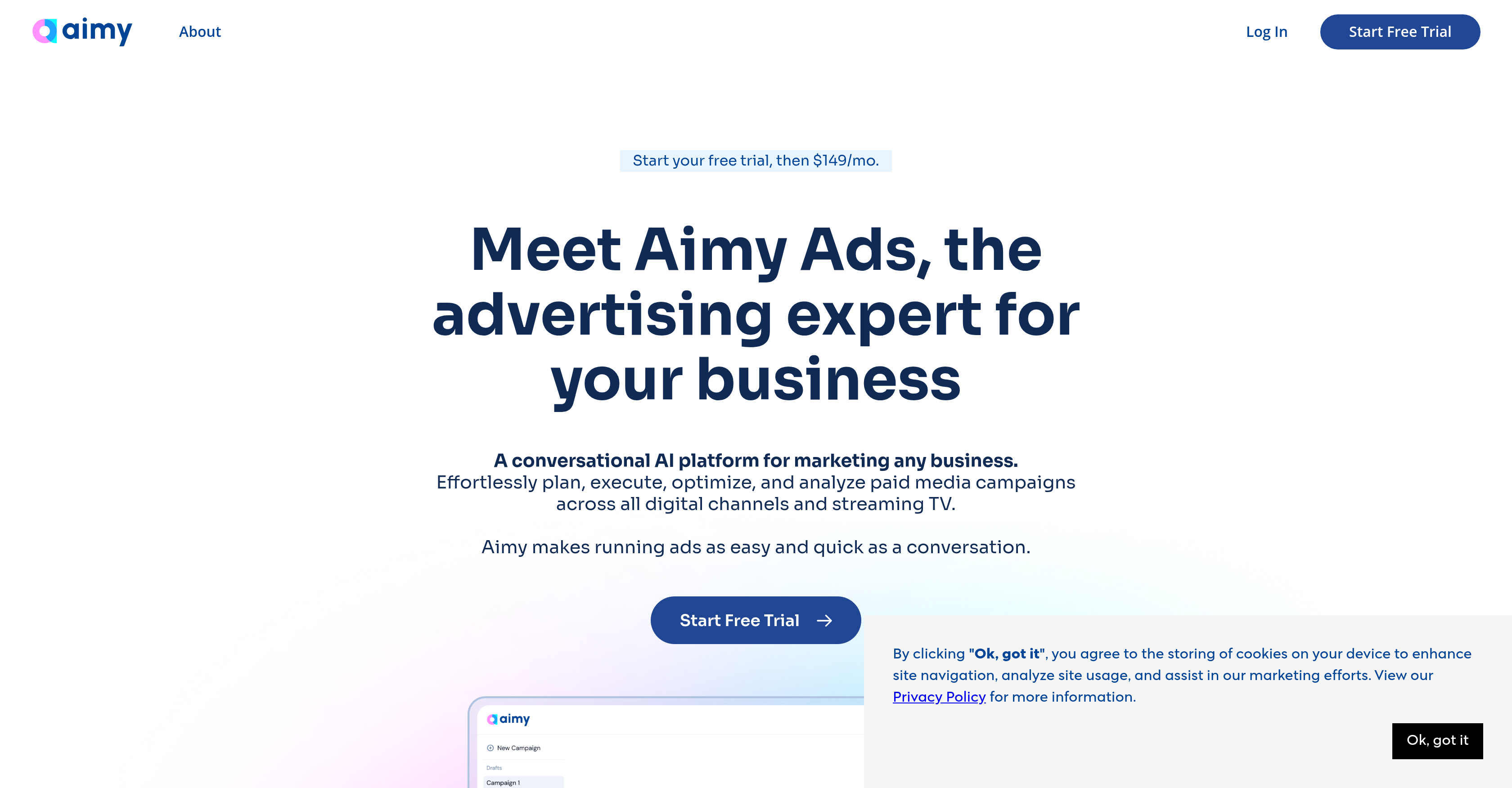 Aimy Ads - Screenshot showing the interface and features of this AI tool