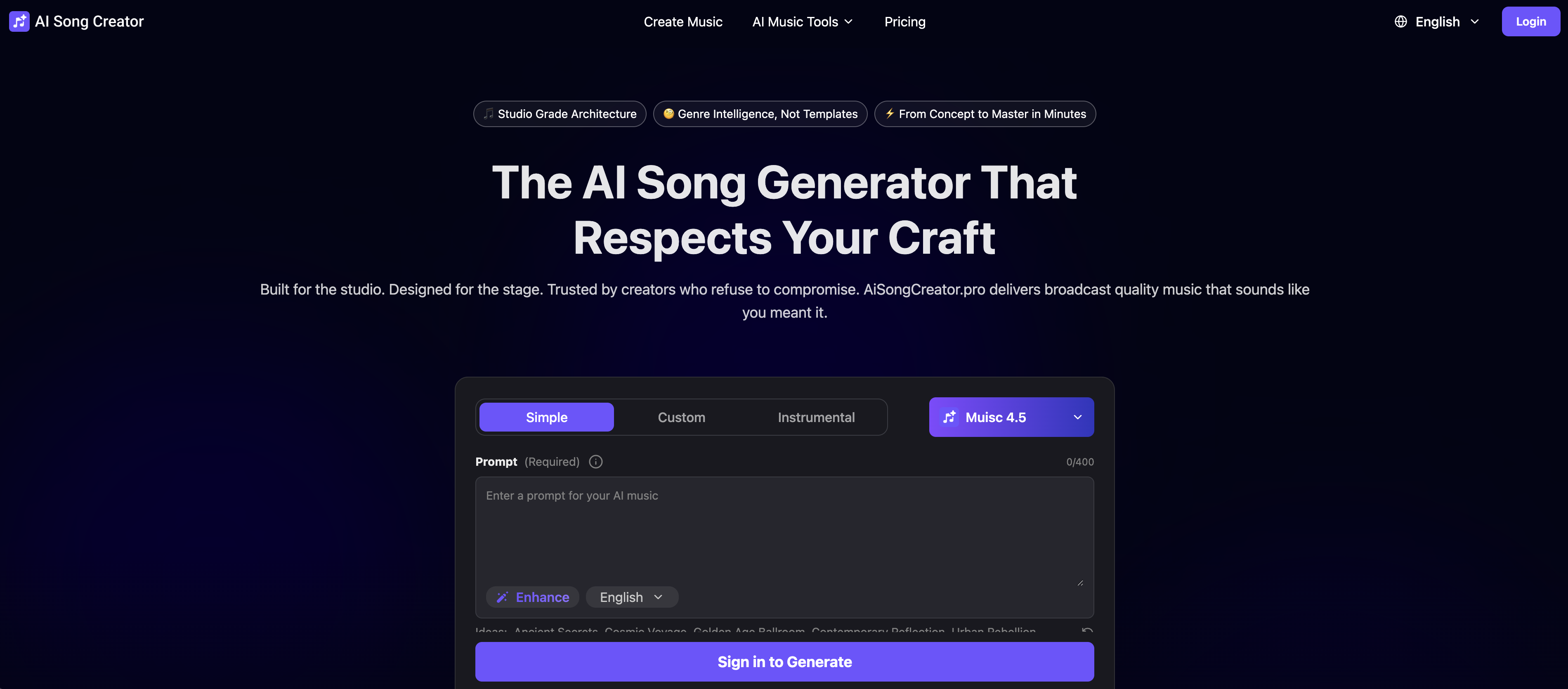 AiSongCreator.pro - Screenshot showing the interface and features of this AI tool