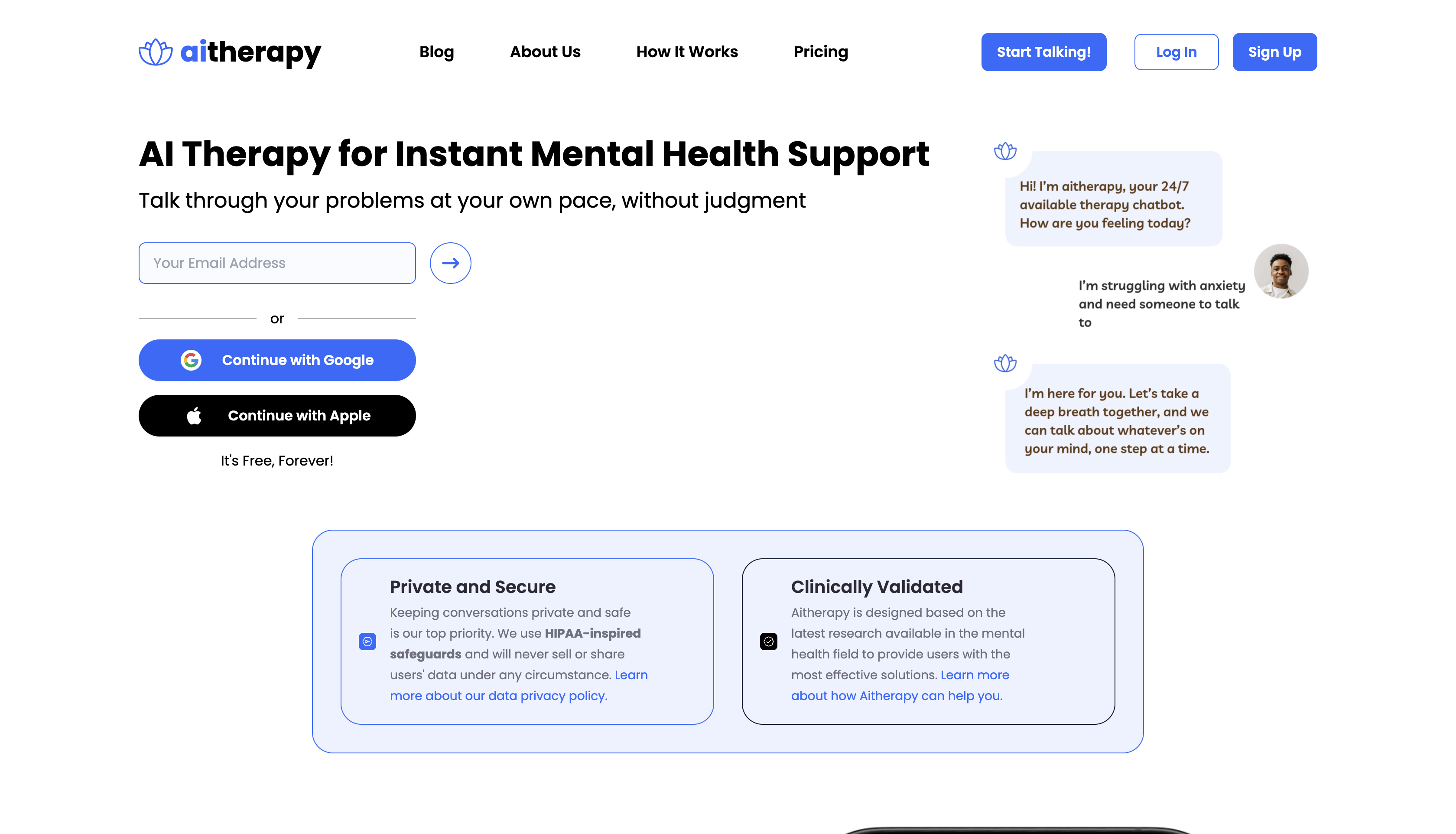 Aitherapy - Free AI Therapist - Screenshot showing the interface and features of this AI tool
