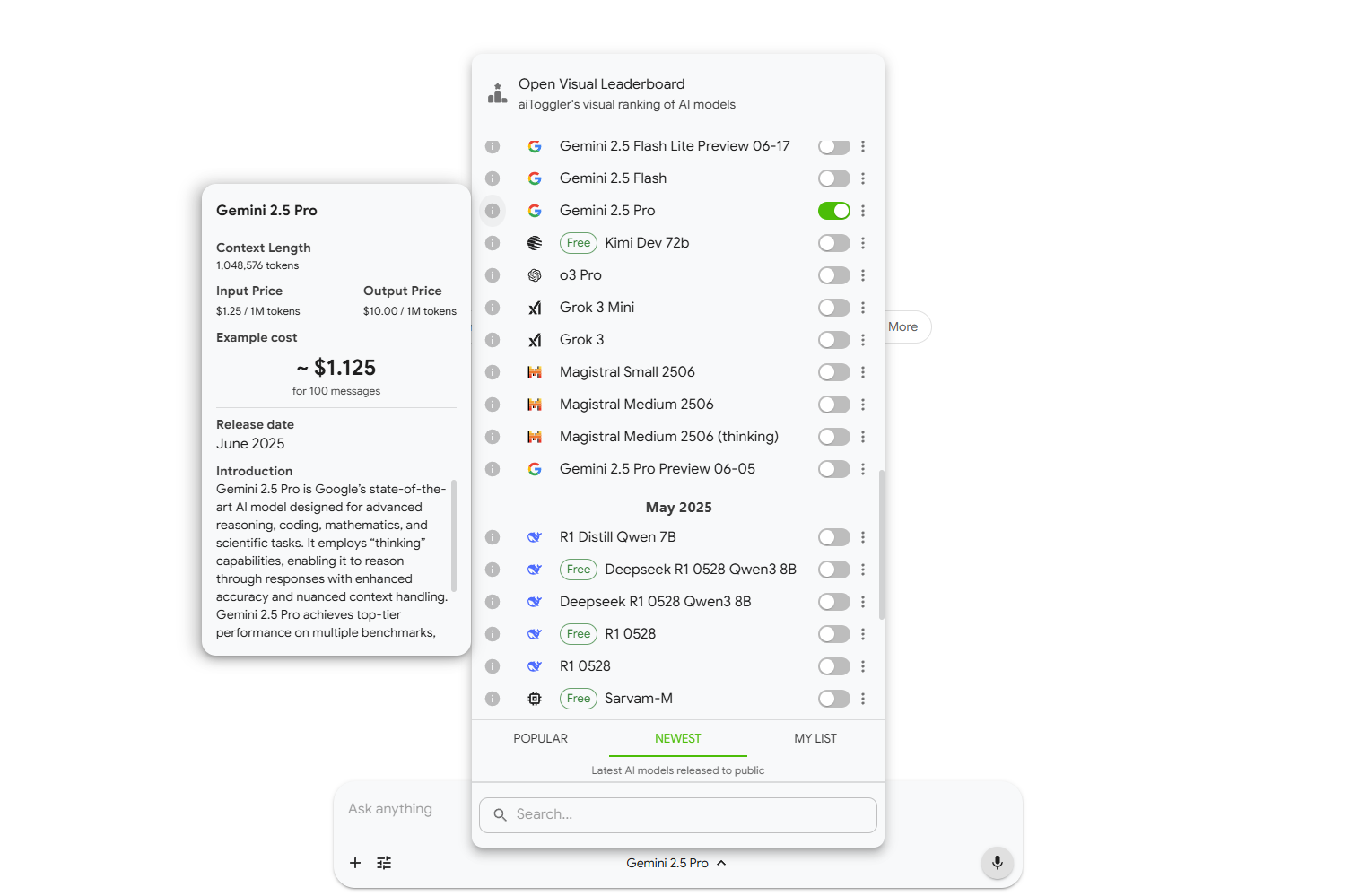 aiToggler - Screenshot showing the interface and features of this AI tool