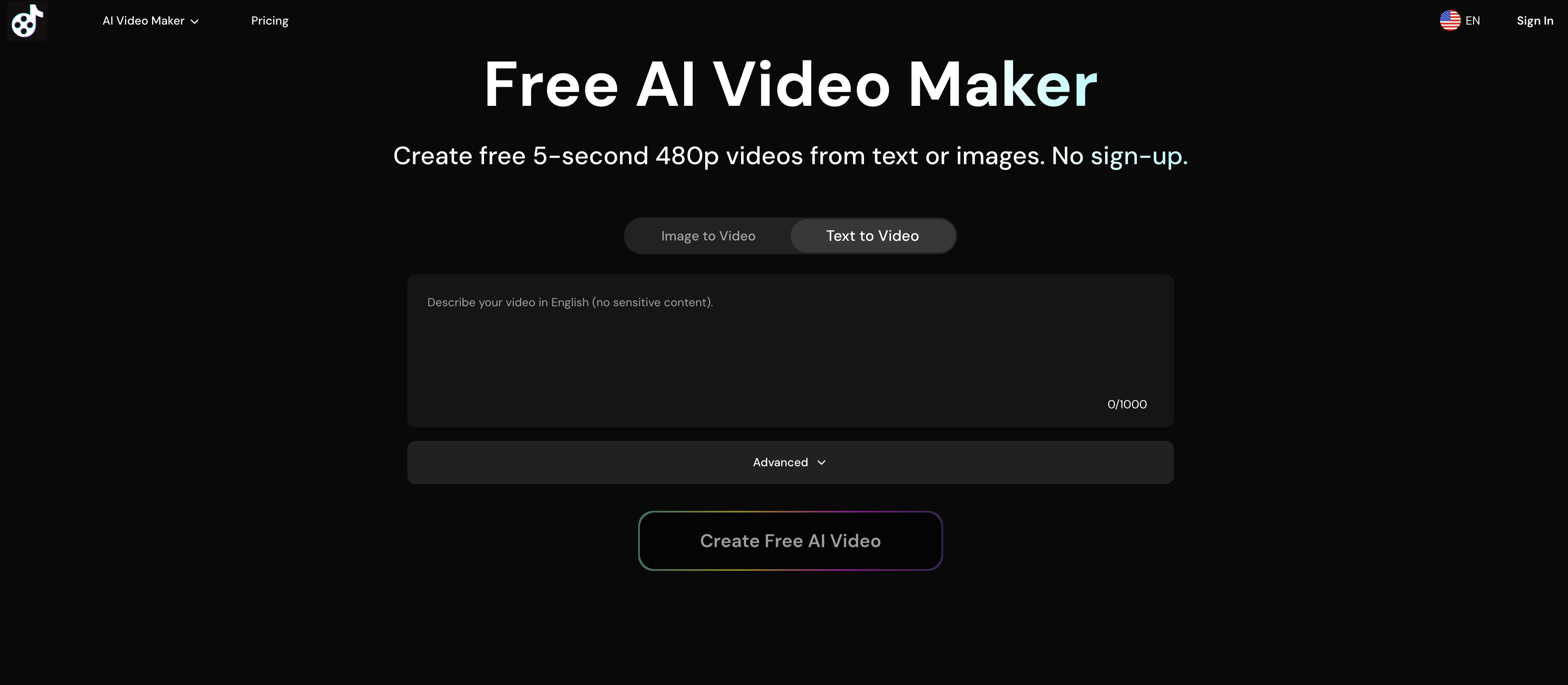 AIVideoMaker - Free AI Video Maker - Screenshot showing the interface and features of this AI tool