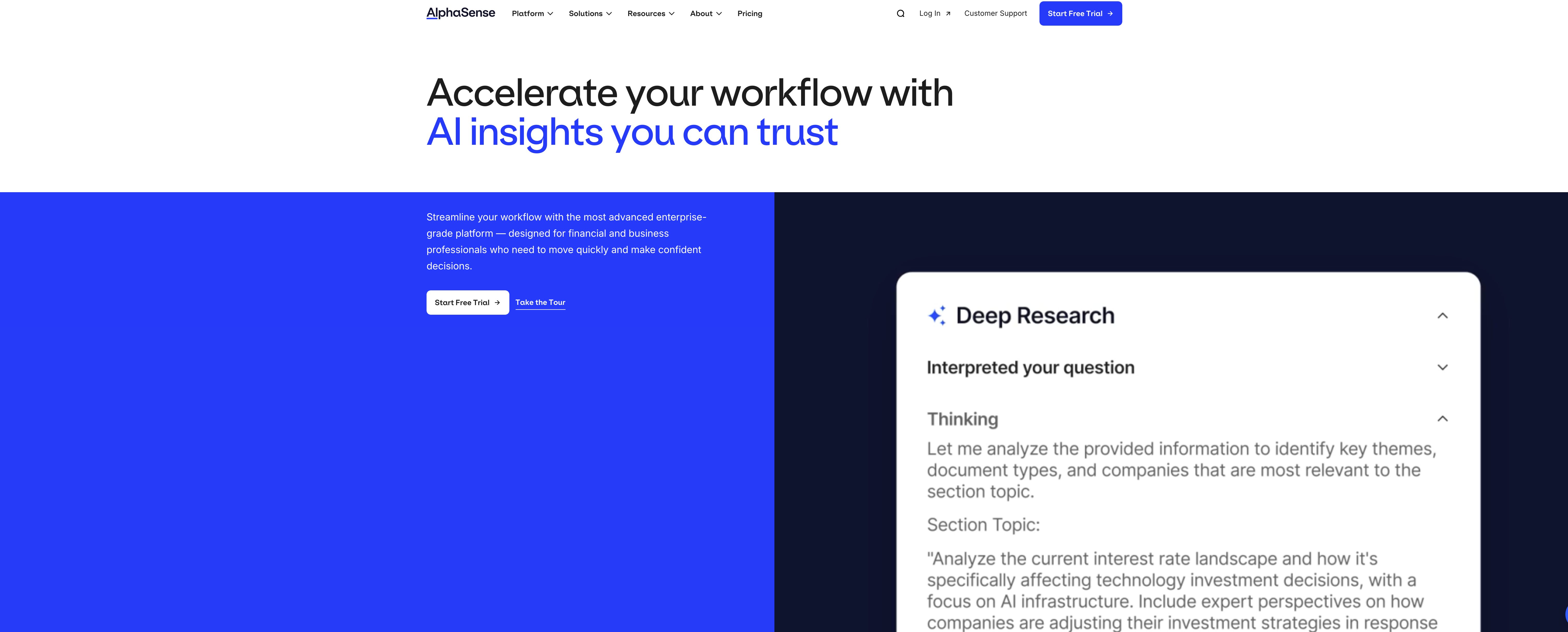 AlphaSense - Screenshot showing the interface and features of this AI tool