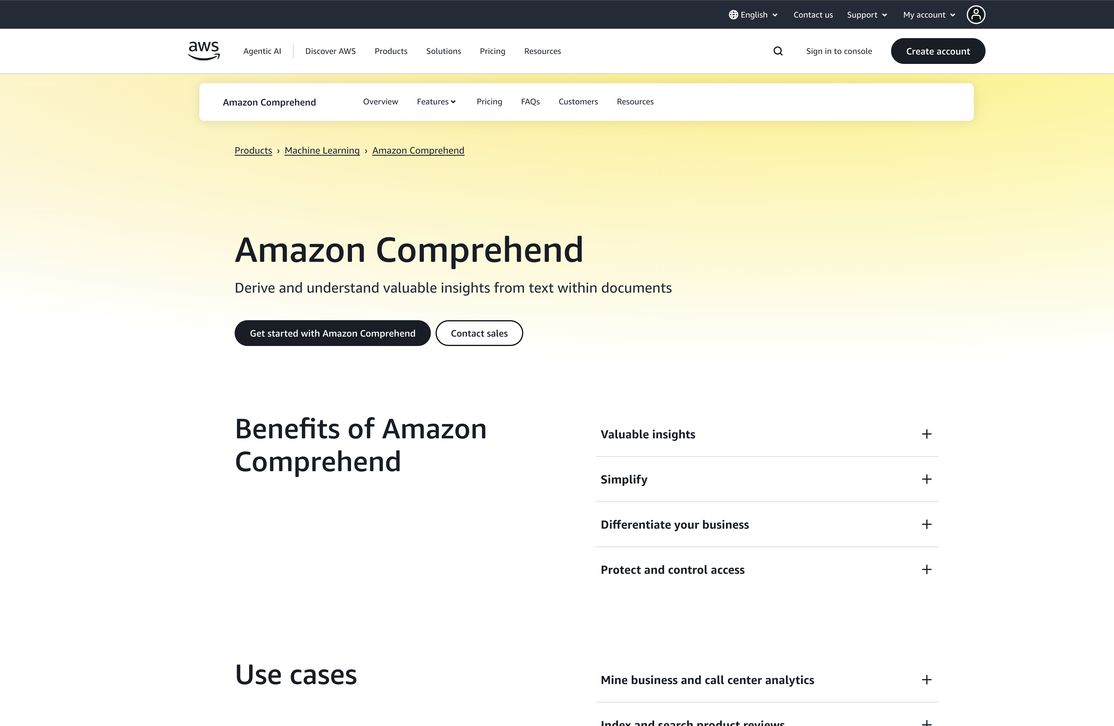 Amazon Comprehend - Screenshot showing the interface and features of this AI tool