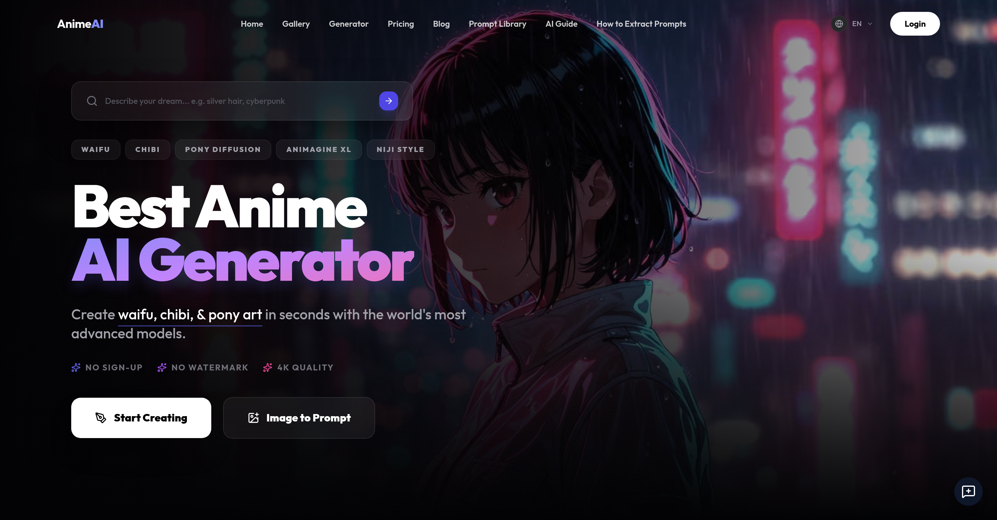 AnimeAI - Screenshot showing the interface and features of this AI tool