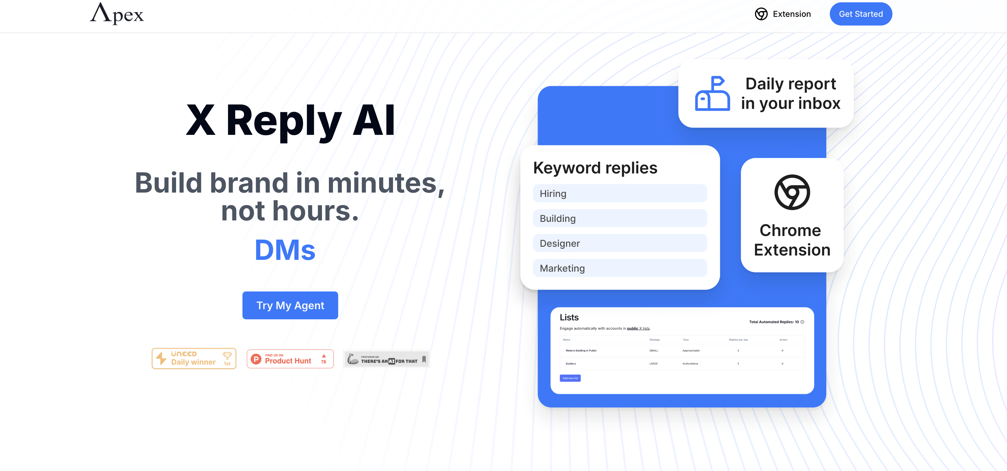 Apex - X Reply AI - Screenshot showing the interface and features of this AI tool