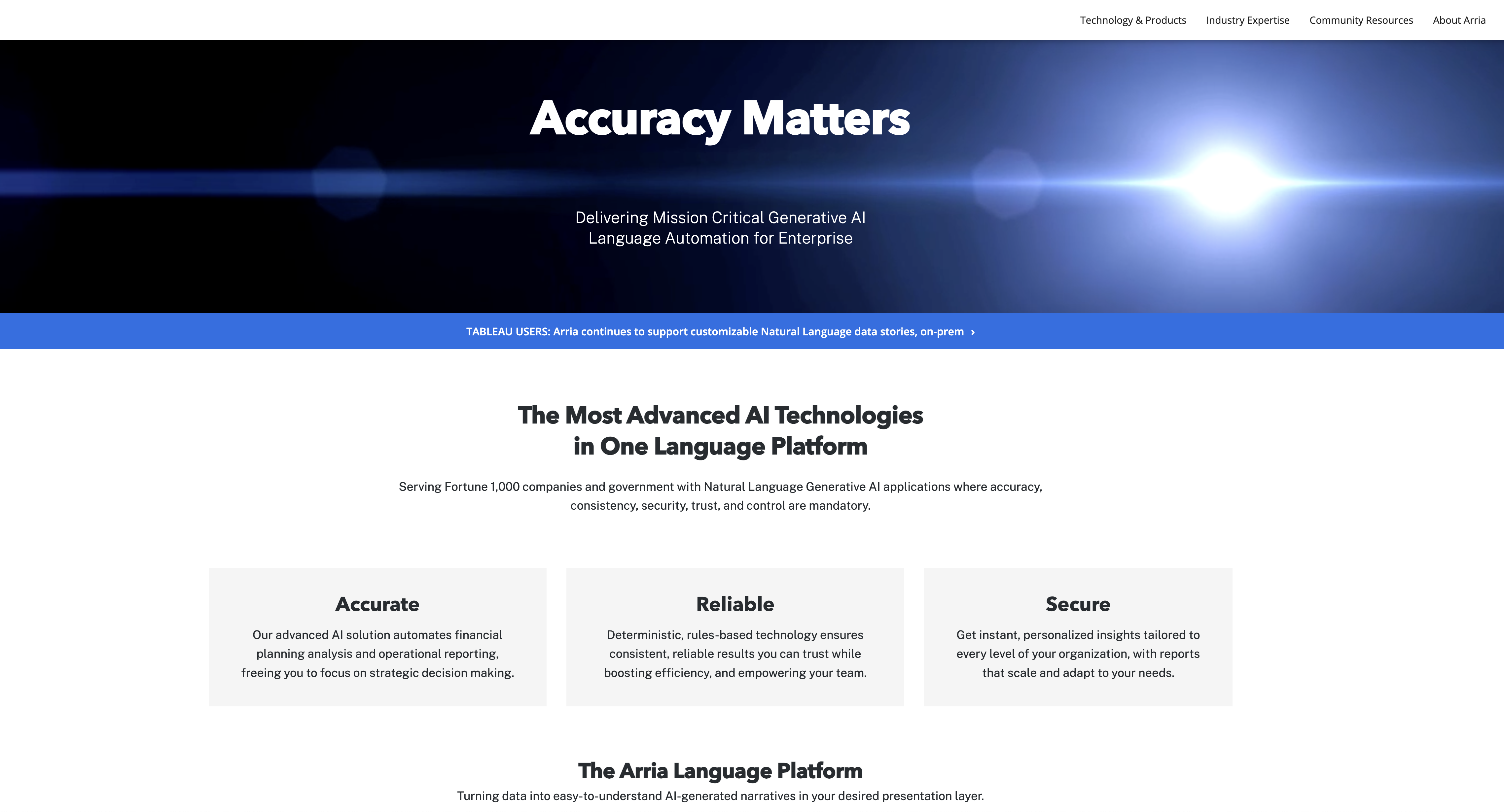 Arria - Screenshot showing the interface and features of this AI tool