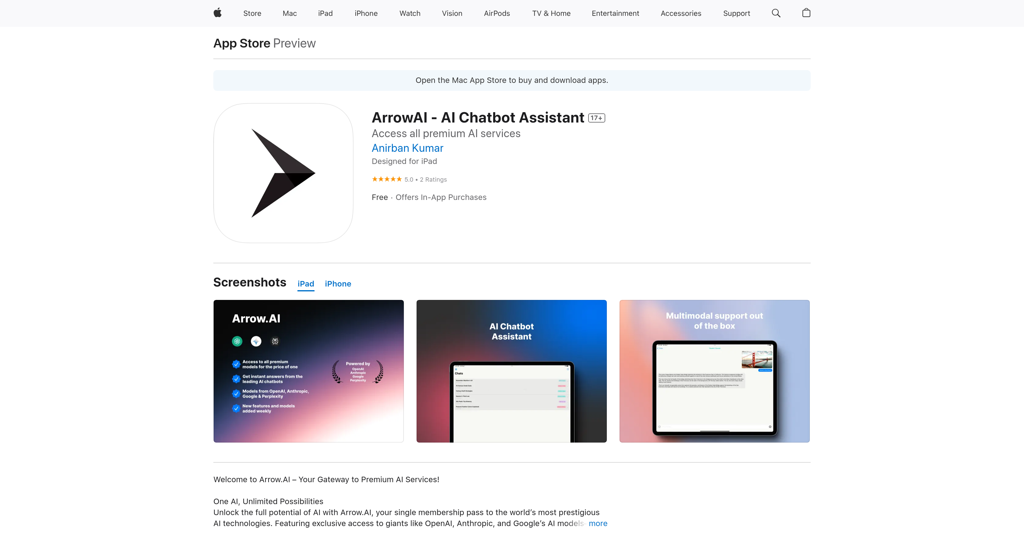 ArrowAI - AI Chatbot Assistant - Screenshot showing the interface and features of this AI tool