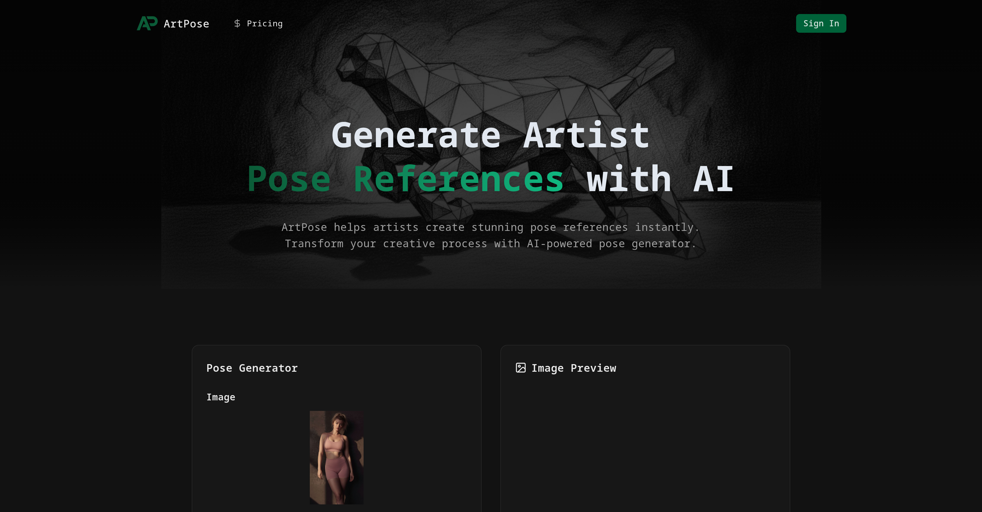 ArtPose - Screenshot showing the interface and features of this AI tool