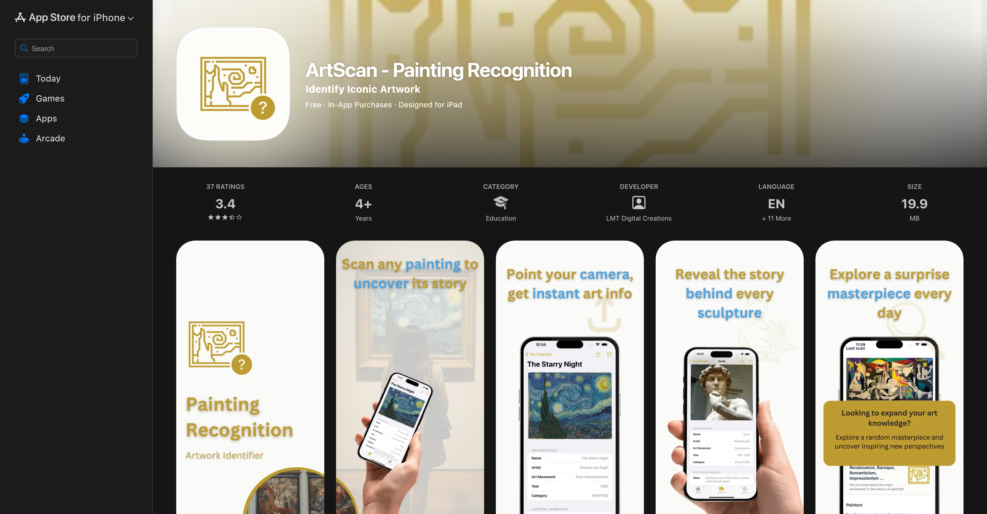 ArtScan - Painting Recognition - Screenshot showing the interface and features of this AI tool