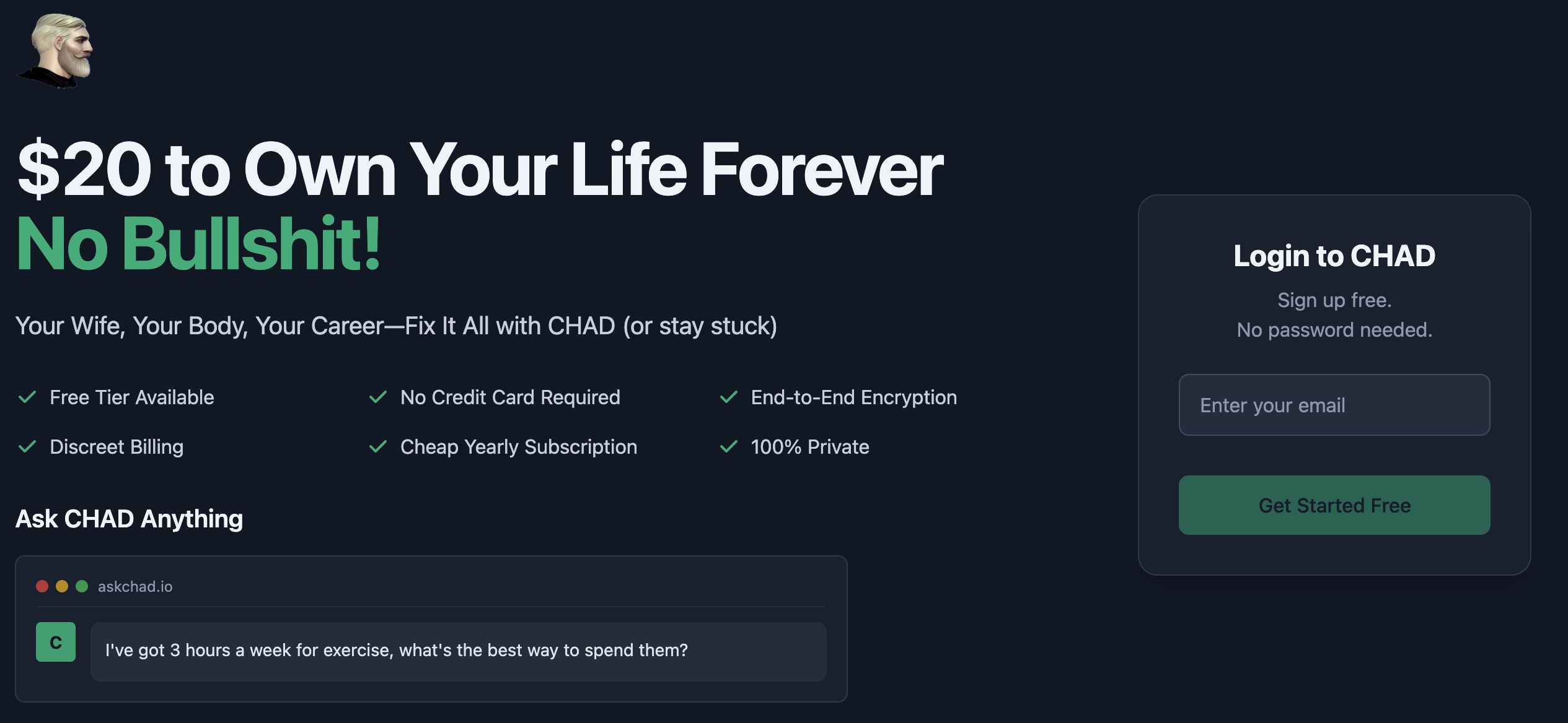 askCHAD.iov2 - Screenshot showing the interface and features of this AI tool