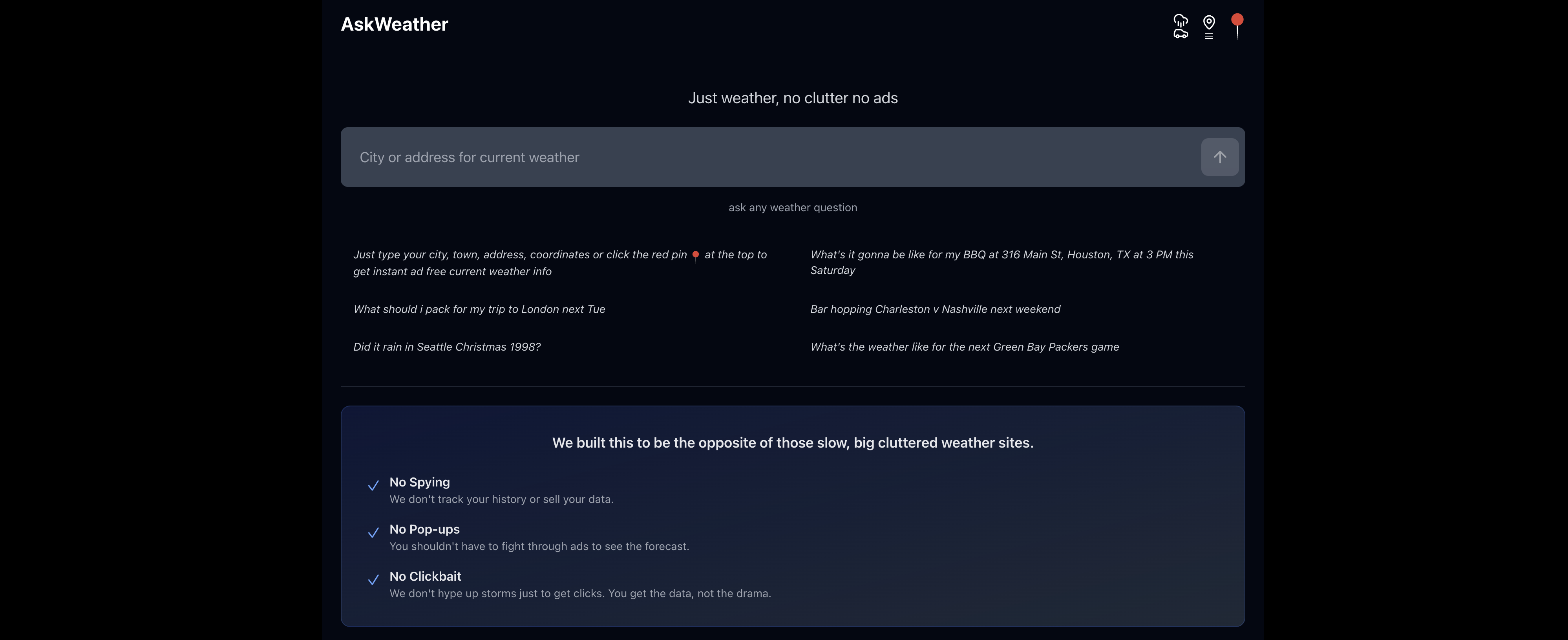 AskWeather.ai - Screenshot showing the interface and features of this AI tool