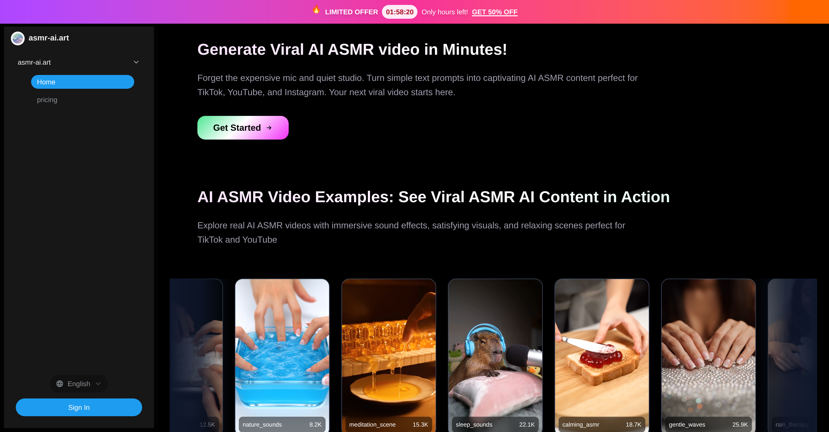 ASMR-AI.art - Screenshot showing the interface and features of this AI tool