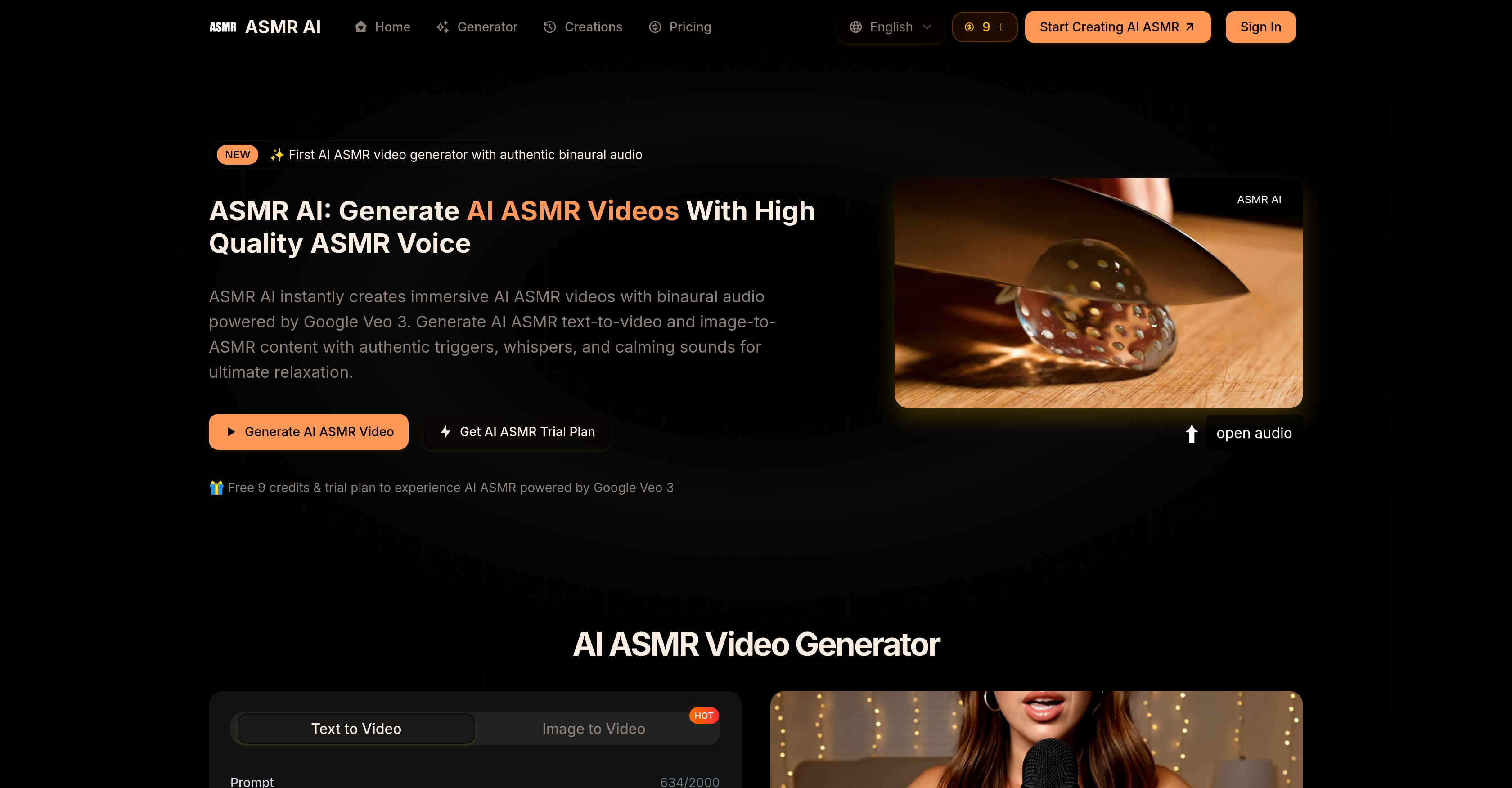 ASMR AI - Screenshot showing the interface and features of this AI tool