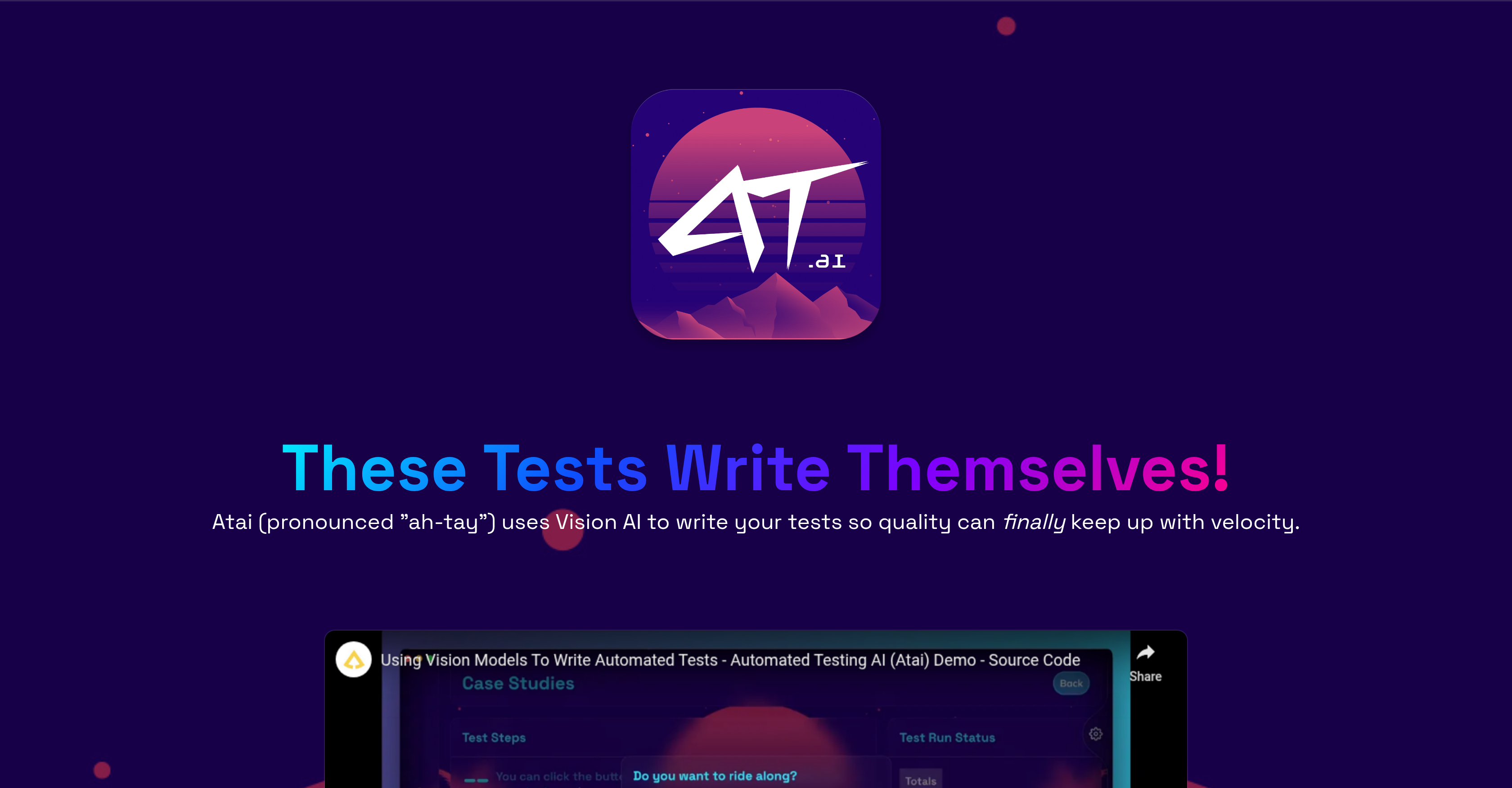 Atai - Automated Testing AI - Screenshot showing the interface and features of this AI tool
