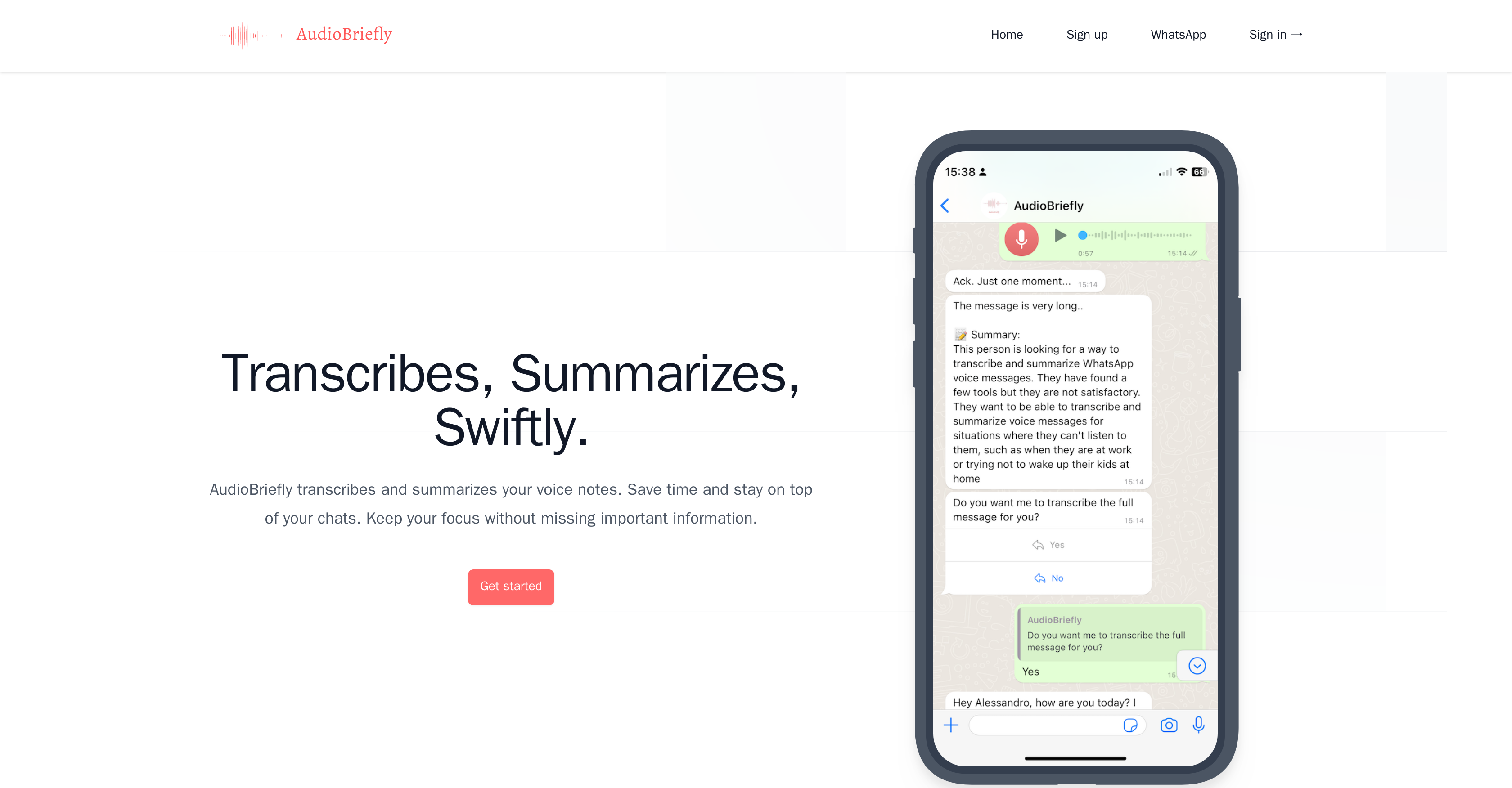 AudioBriefly - Screenshot showing the interface and features of this AI tool