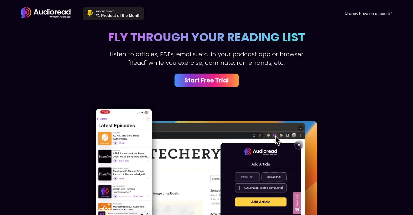 Audioread.com - Screenshot showing the interface and features of this AI tool