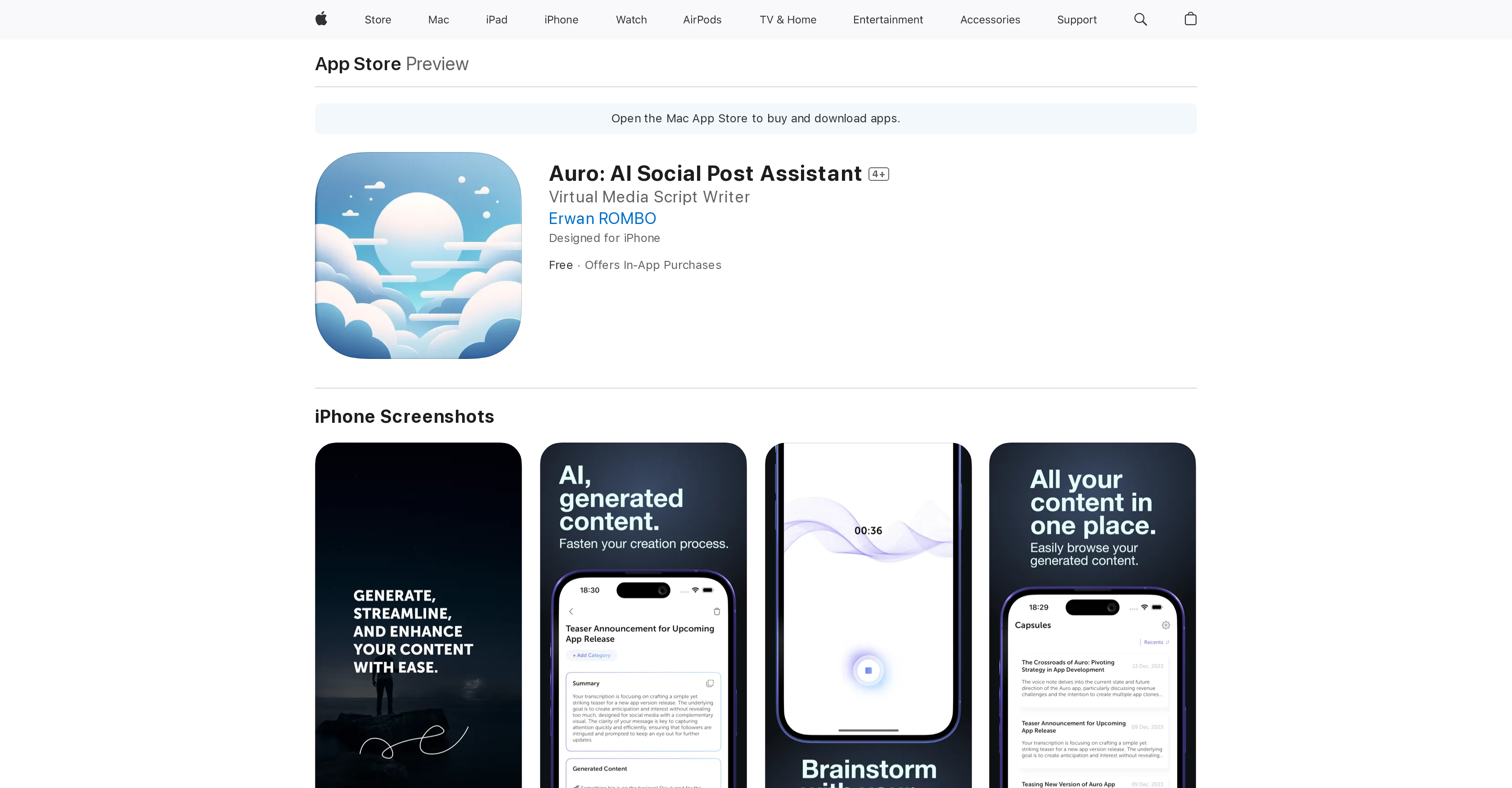 Auro: AI Social Post Assistant - Screenshot showing the interface and features of this AI tool