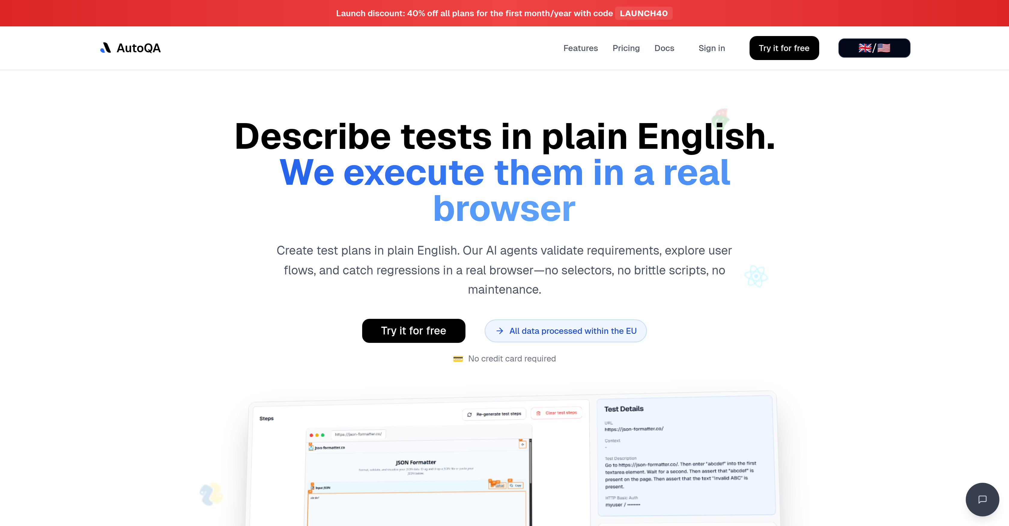 AutoQA - Screenshot showing the interface and features of this AI tool