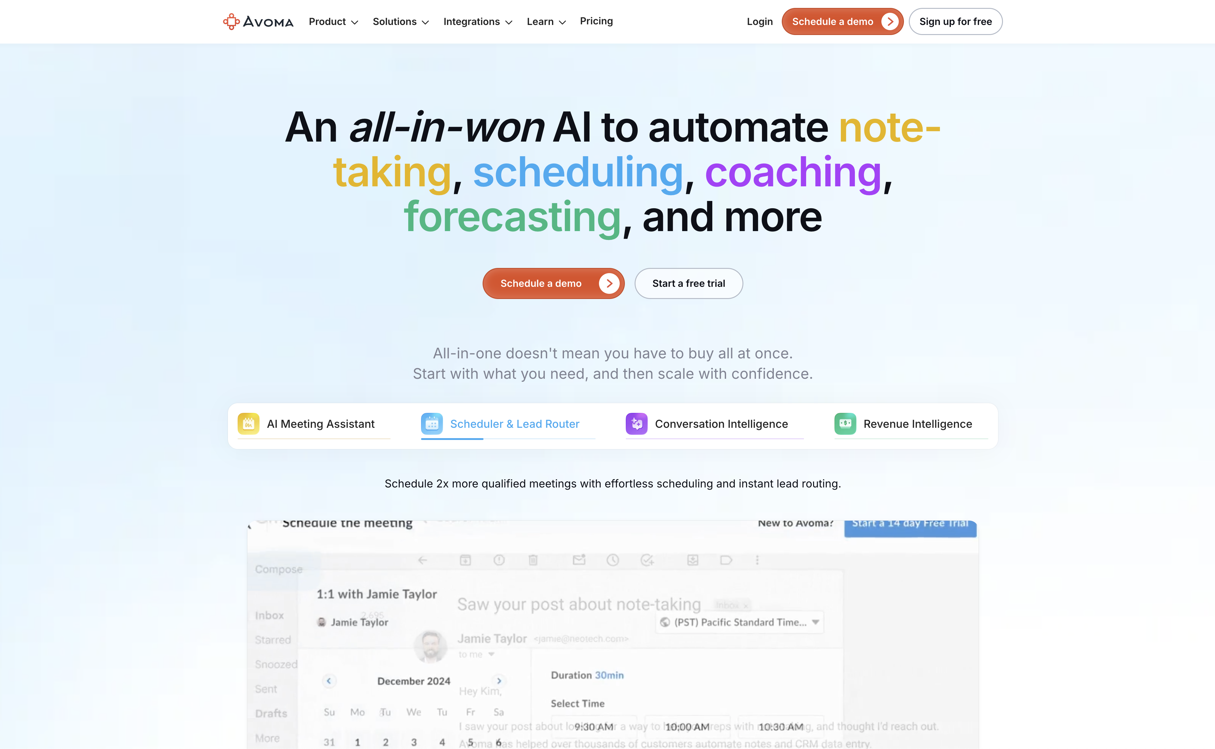 Avoma - Screenshot showing the interface and features of this AI tool