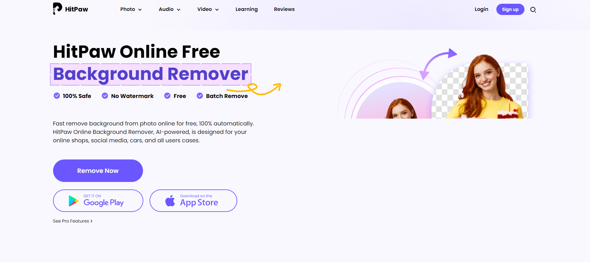 Background remover by Hitpaw - Screenshot showing the interface and features of this AI tool