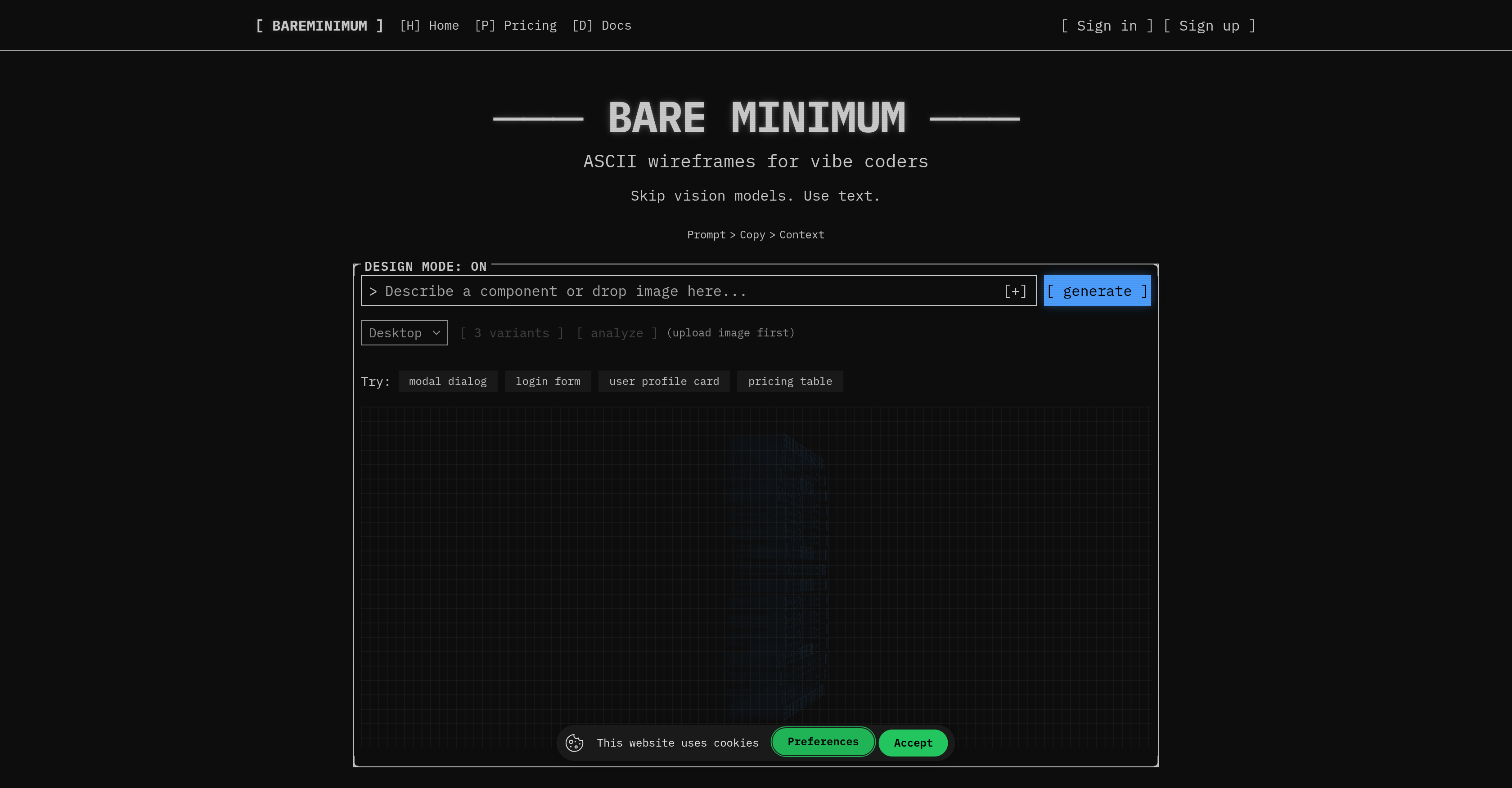 BareMinimum - Screenshot showing the interface and features of this AI tool
