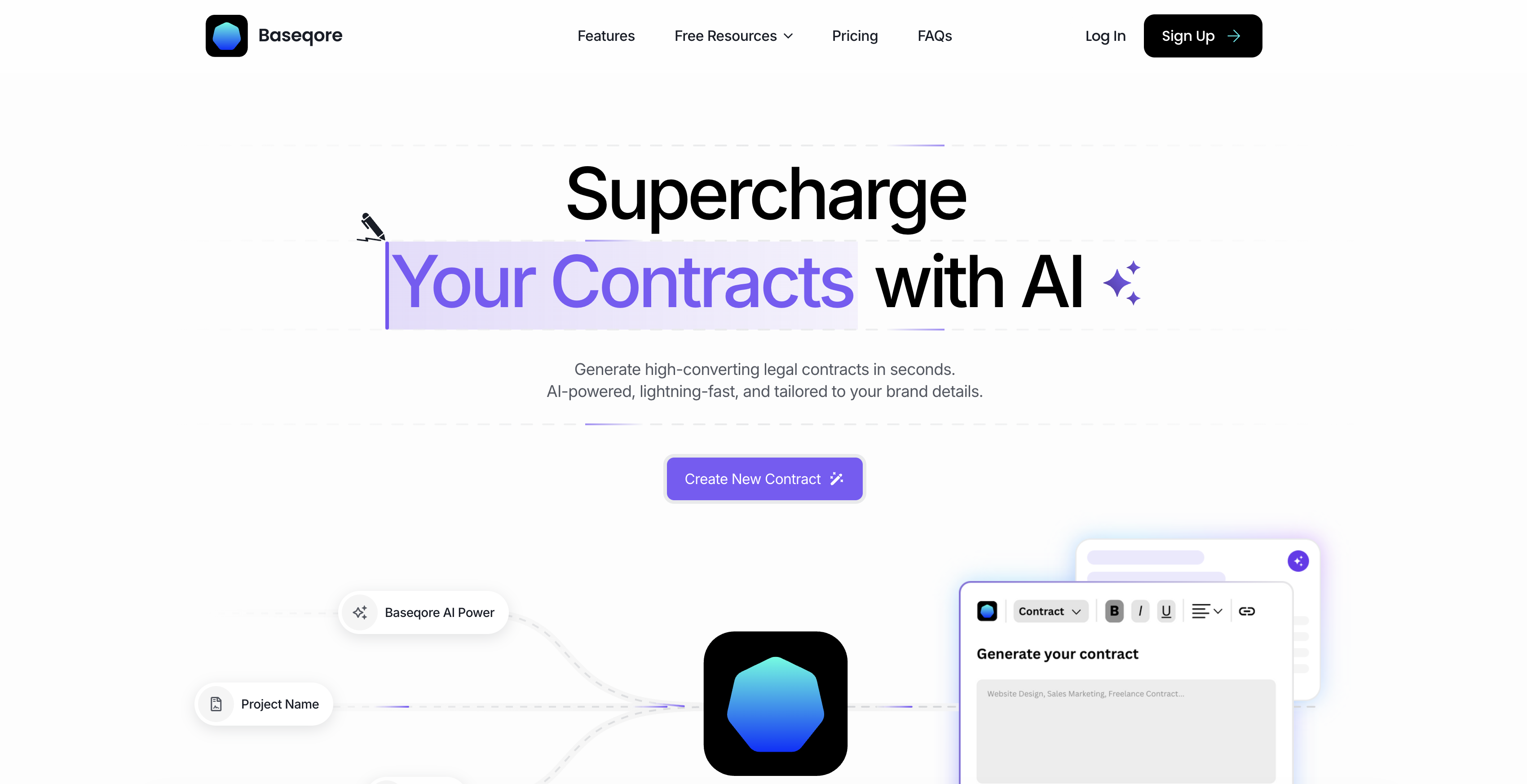 Baseqore AI Contract Generator - Screenshot showing the interface and features of this AI tool