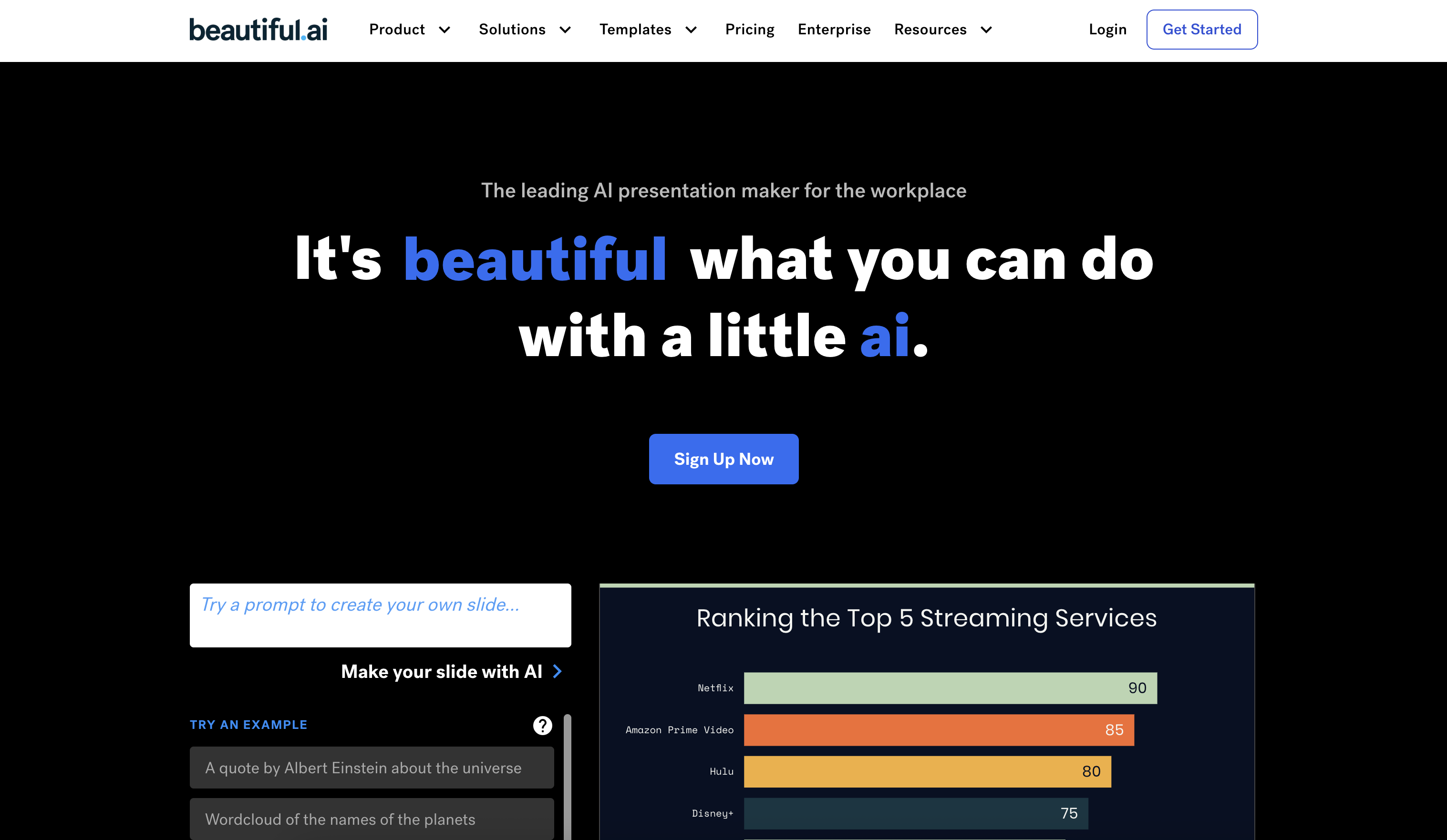 Beautiful.ai - Screenshot showing the interface and features of this AI tool