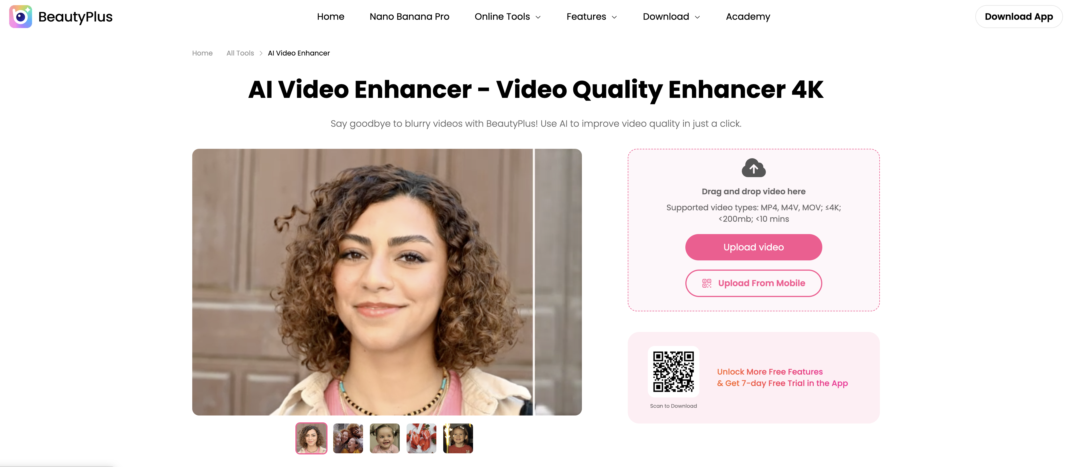 BeautyPlus AI Video Enhancer - Screenshot showing the interface and features of this AI tool