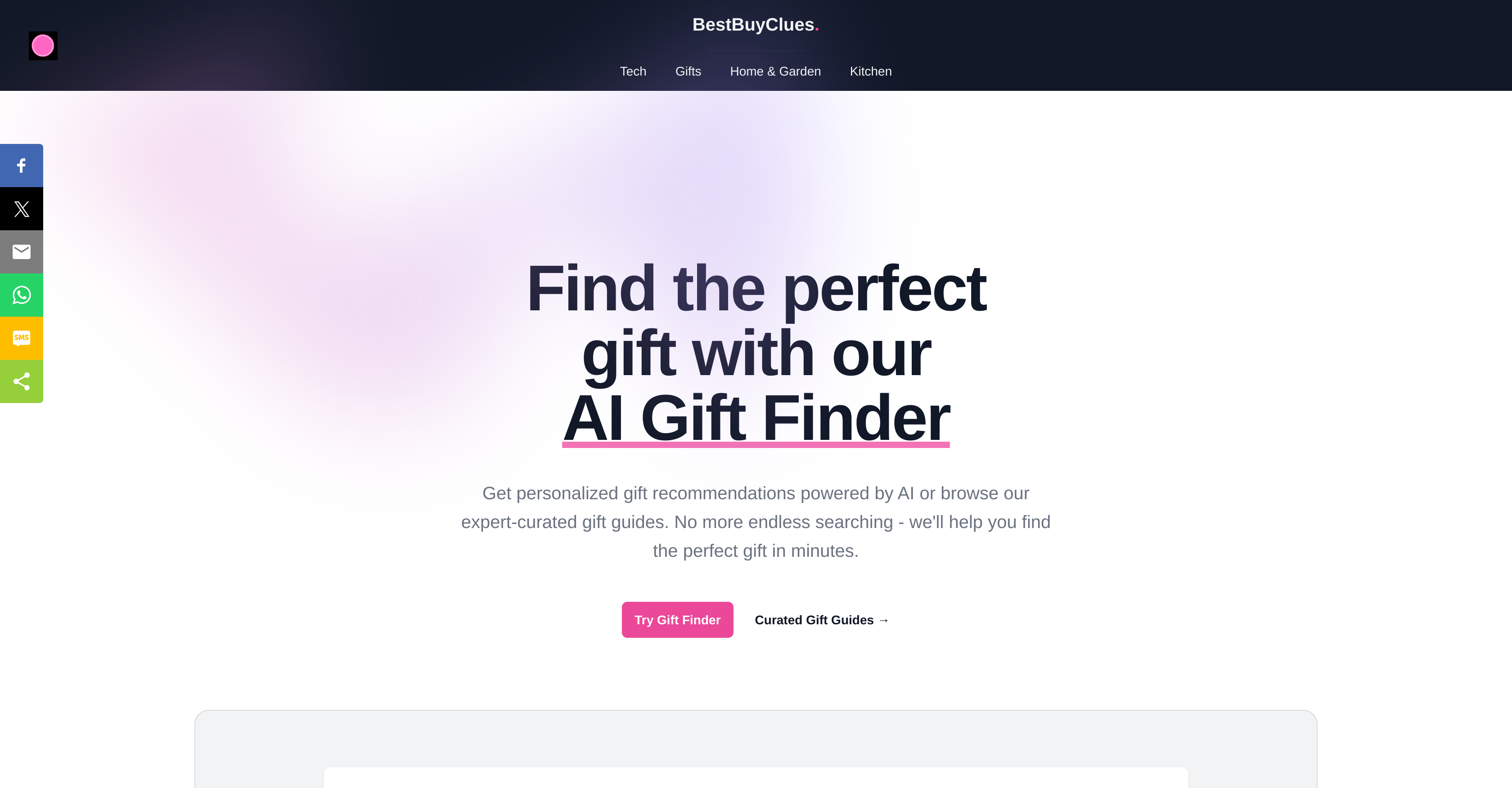 BestBuyClues - AI Gift Finder & Expert Curated Gift G... - Screenshot showing the interface and features of this AI tool