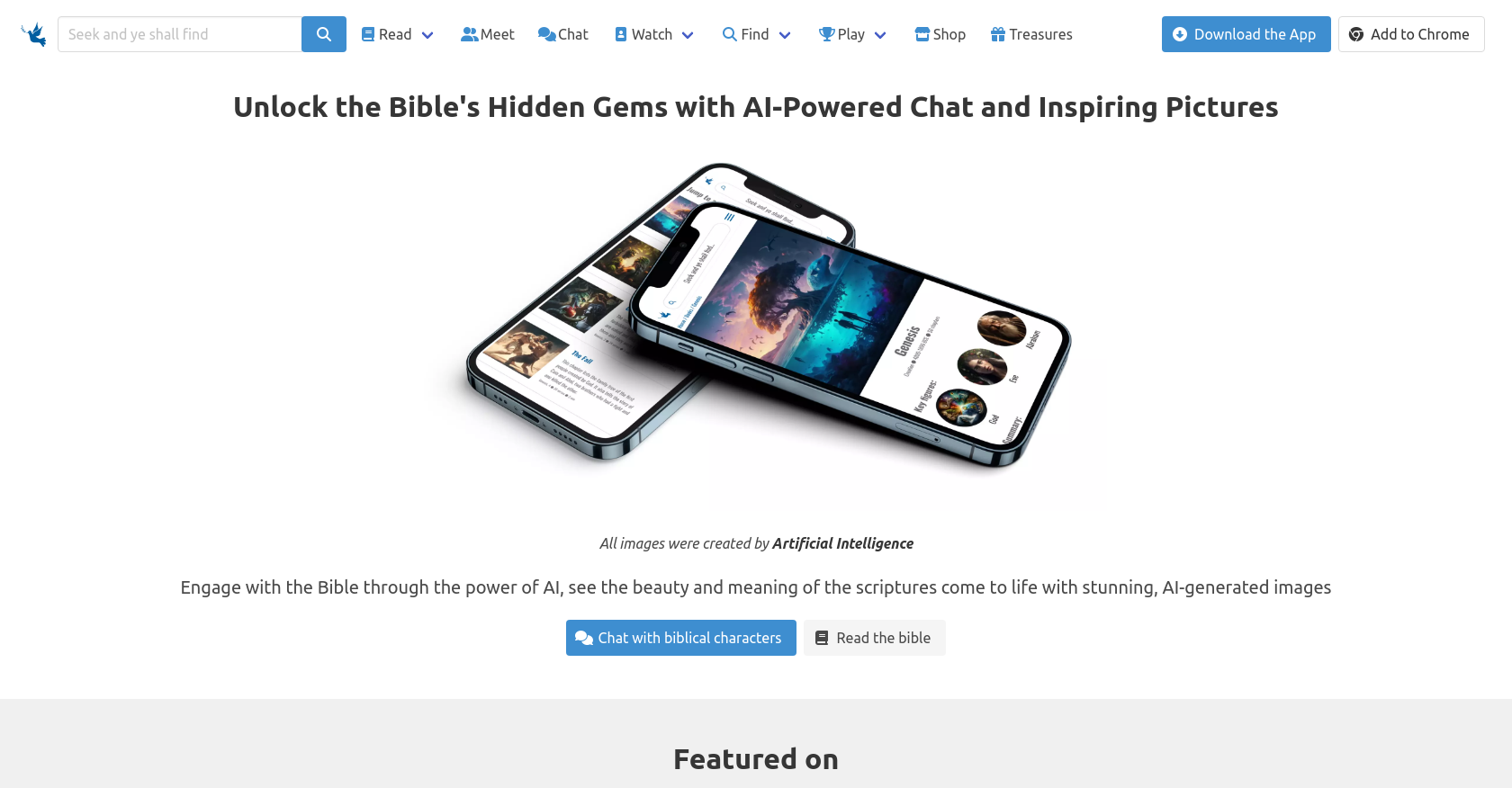 Biblepics - Screenshot showing the interface and features of this AI tool